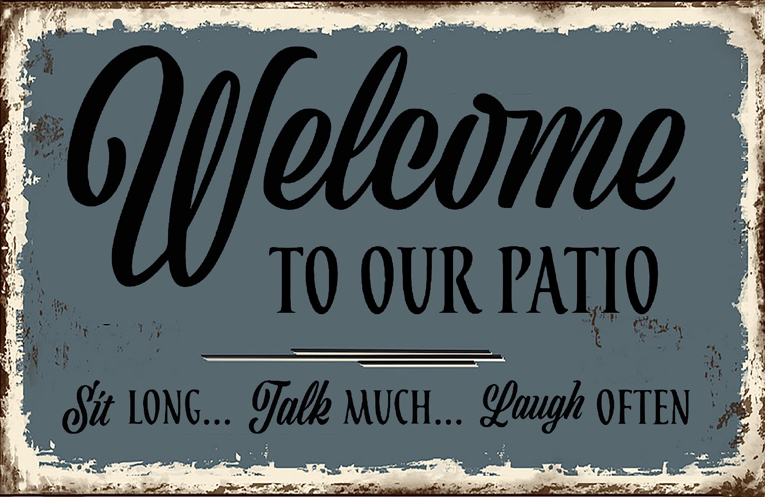 SMAZDFXX Patio Signs Welcome to Our Patio Sign Outdoor Patio Signs Retro Metal Tin Sign Wall Hanging Art Antique Plaque Garden House Sign 8"x12"