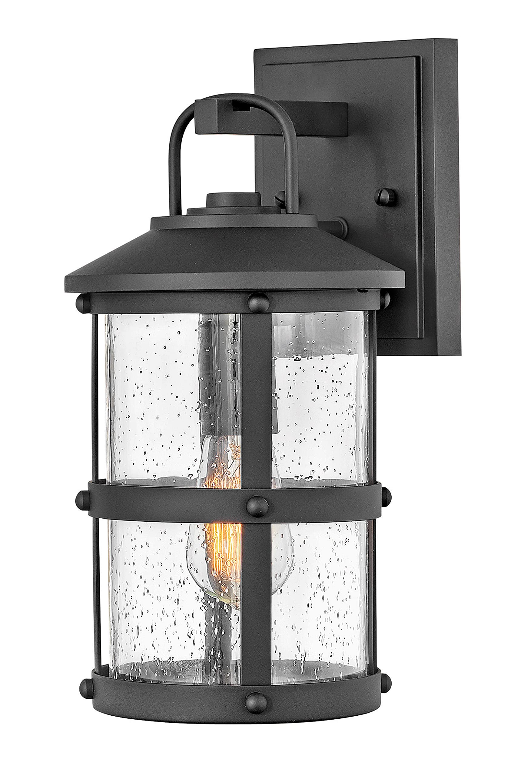 Hinkley Lakehouse 2680BK Small Outdoor Wall Lantern - Coastal Style, Nautical Touches, Clear Seedy Glass - Black