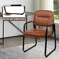 Vista 6 de CLATINA Silla de cuero para oficina, sala de espera, con base de trineo, silla de recepción sin ruedas con reposabrazos y soporte de madera, sillón