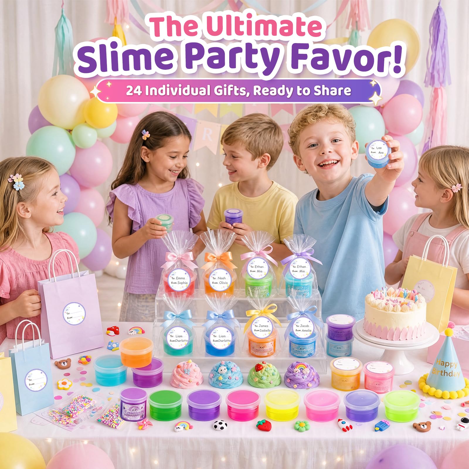 LovesTown 24 Pack Crystal & Cloud Butter Slime Kit, Squishy Party Favors