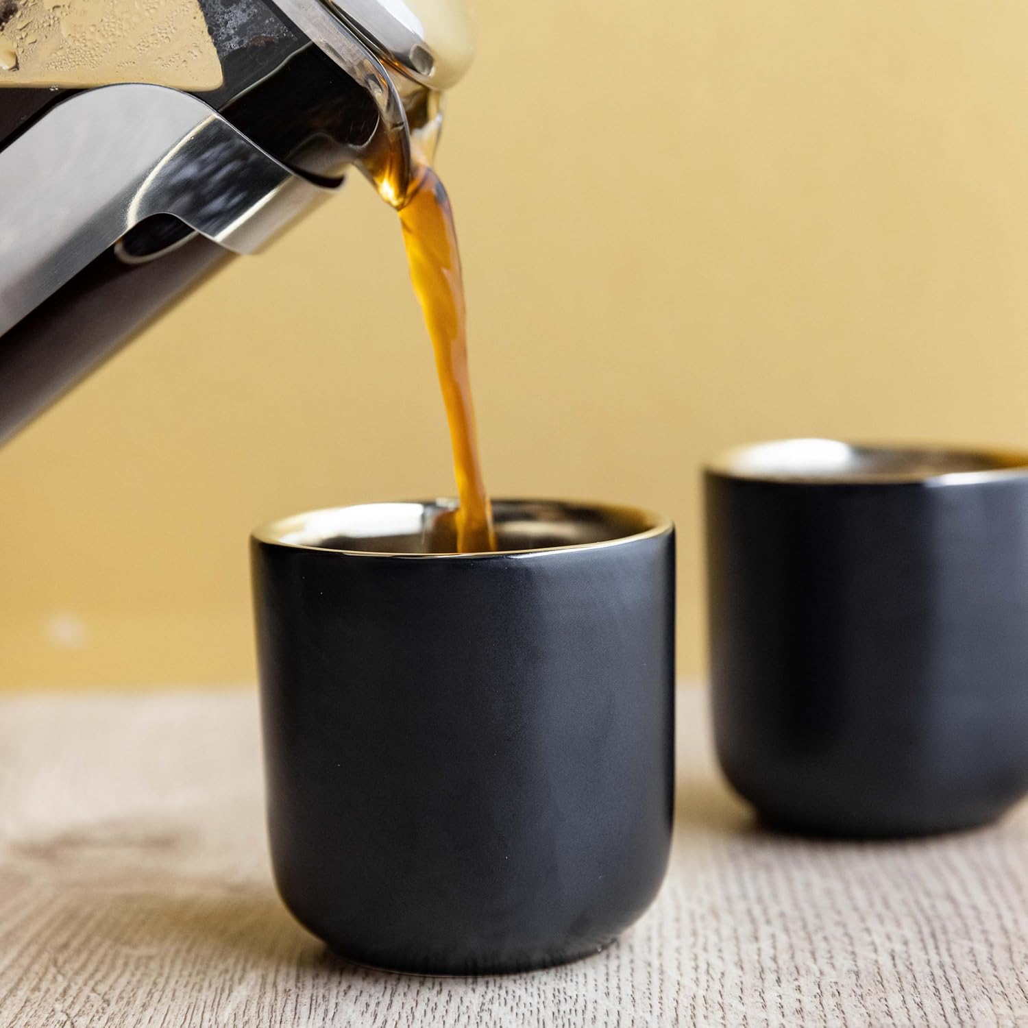 La Cafetière Double Walled Ceramic Espresso Mugs, Set of Two, 70ml, Black, LCDWMUG702PC