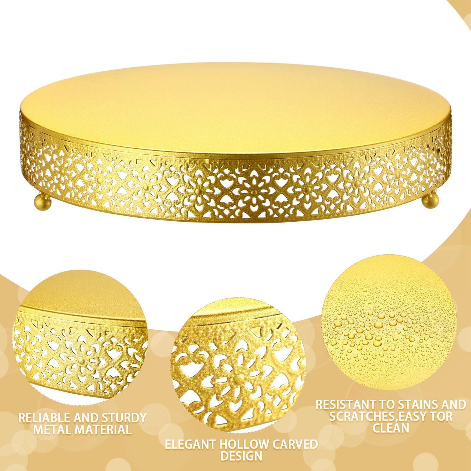 Wenqik Alzata rotonda in metallo per cupcake, dessert, torte nuziali, biscotti, vassoio da portata per frutta, per matrimoni, compleanni, anniversari, feste (oro, 35,5 cm)