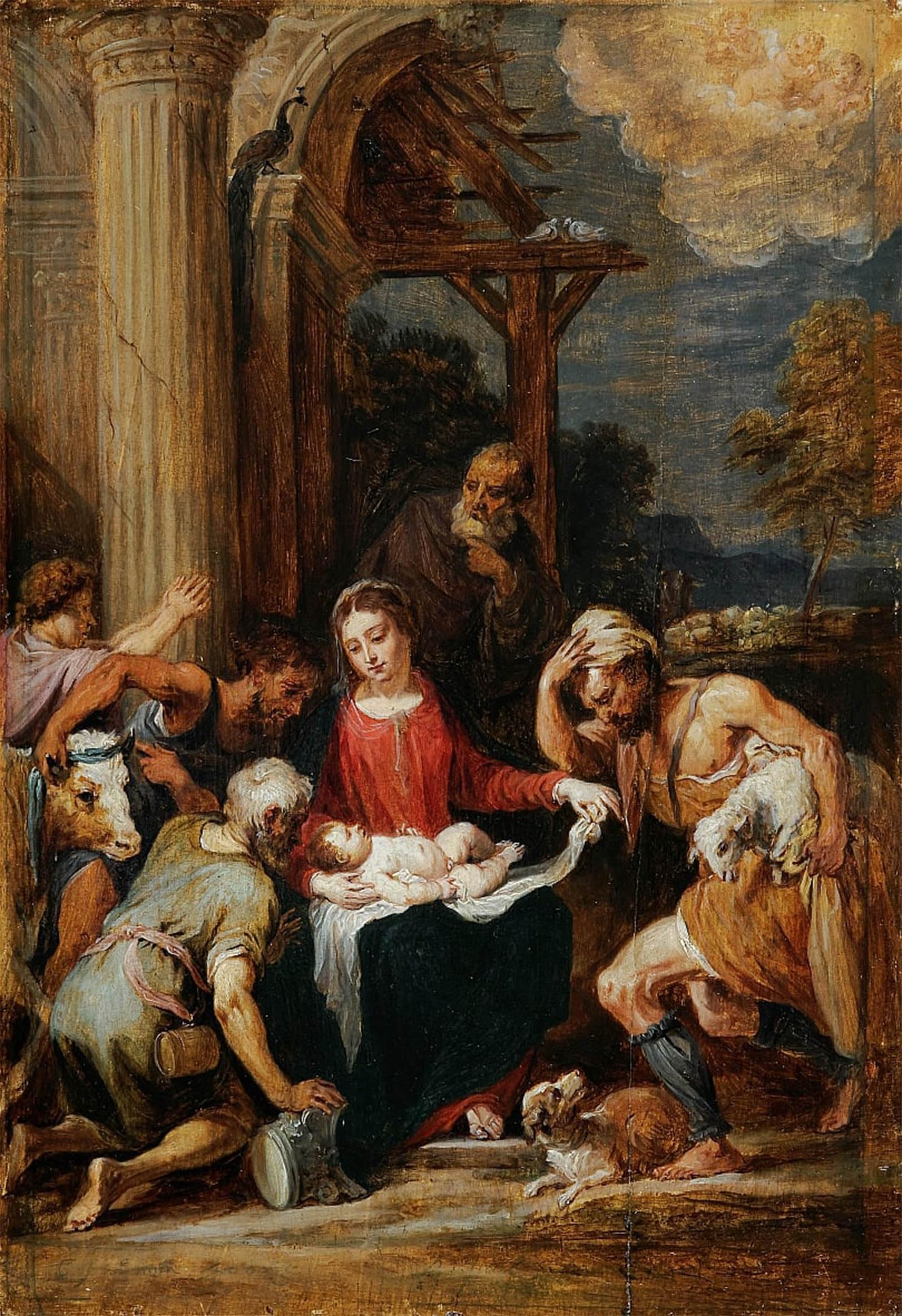 ARTXLXXBN Famous Prints Artwork Pictures Poster Painting Art Adoration of the Shepherds After Andrea Schiavone by David Teniers the Younger Artwork Landscape Pictures for Home Decor 60x90cm