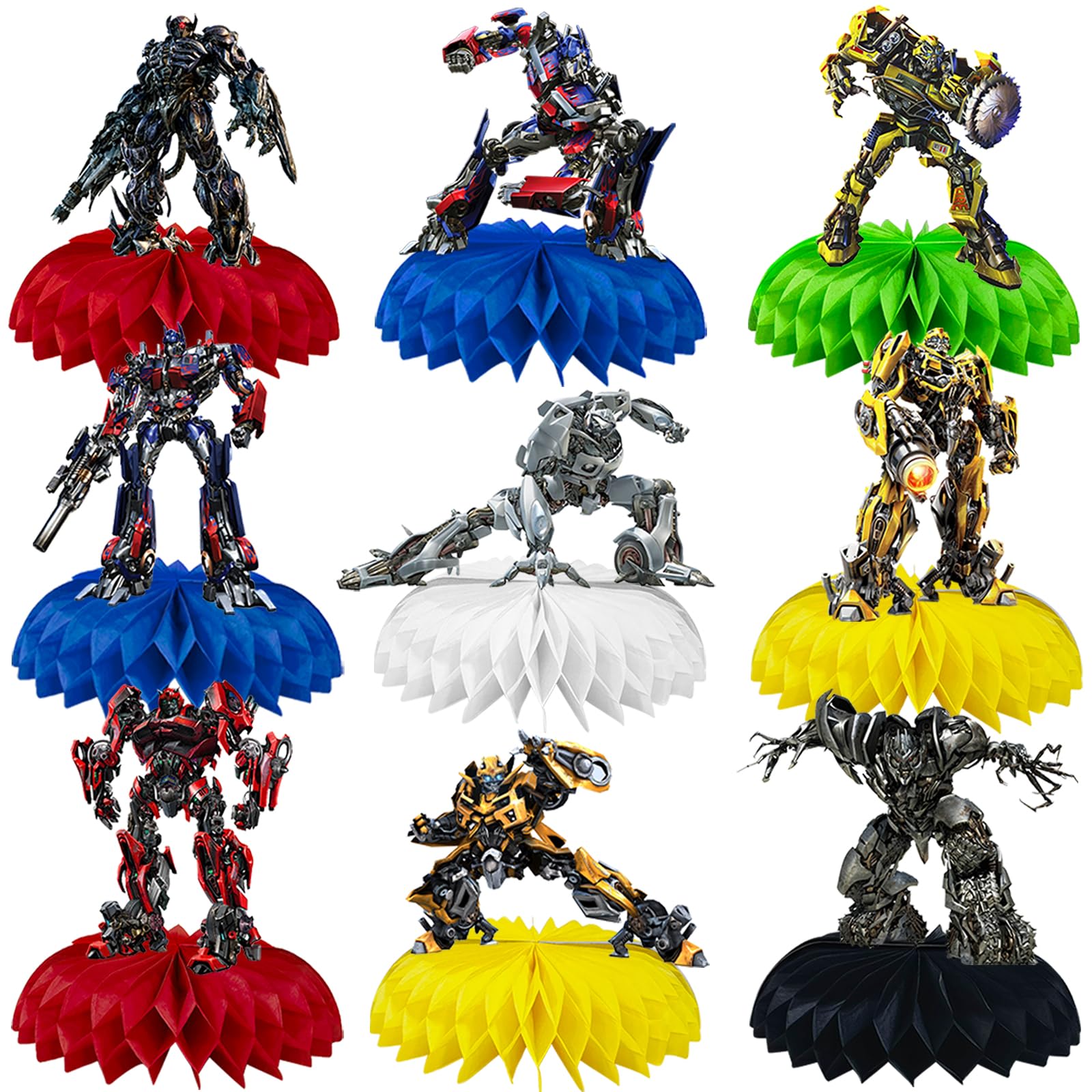 Robot Birthday Party Supplies, 9Pcs Car Robot Theme Party Centerpieces Decorations, Photo Booth Props, Table Toppers, Rescue Car Robot Birthday Decorations for Kids