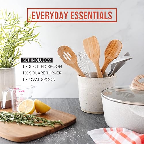 Miniatura 5 de Chef Pomodoro Juego de utensilios de cocina de bambú de 3 piezas, espátula de madera grande de 12.5 pulgadas y juego para freír