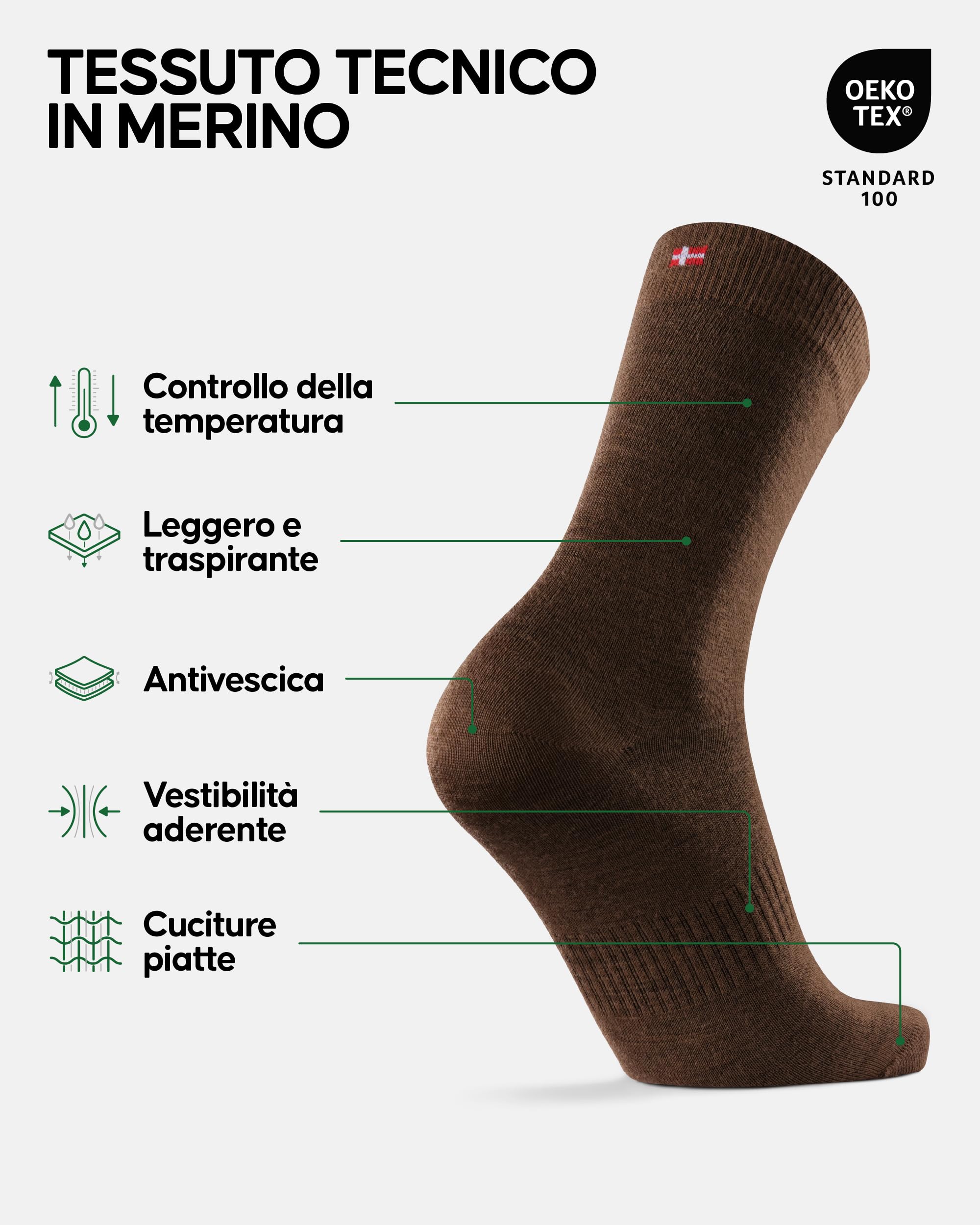 DANISH ENDURANCE Calze Sci e Trekking Lana Merino Uomo Donna, Calze Termiche Uomo, Sotto Calze Traspiranti Ideali per Sport Invernali, 2 Paia