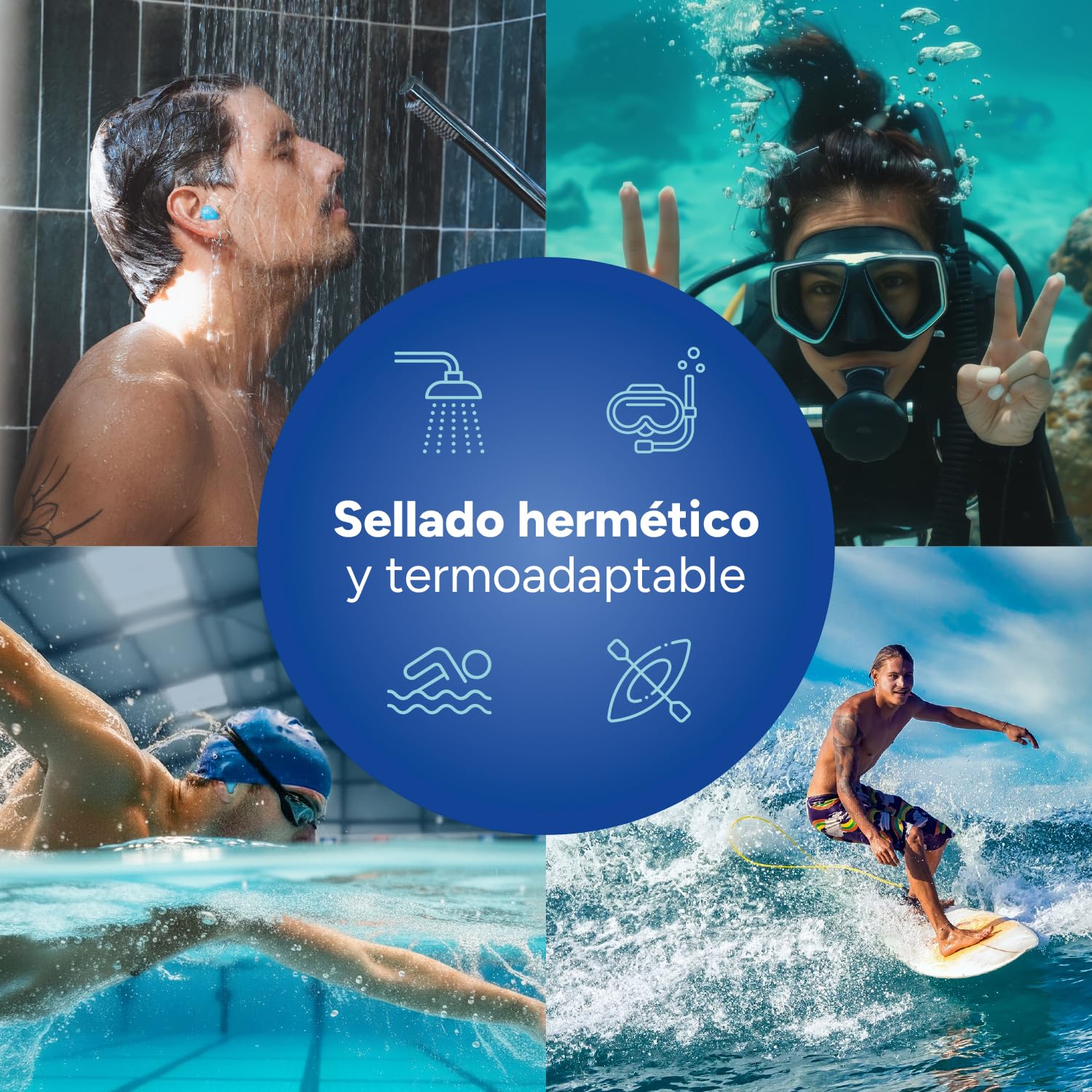 Tapones Oidos Natación | Tapones Natacion hombre mujer | Sellado Hermético | Reutilizables Hipoalergénicos | 6 tapones oídos piscina | Para Piscina, Surf, Buceo,Nadar,Agua | — view 4