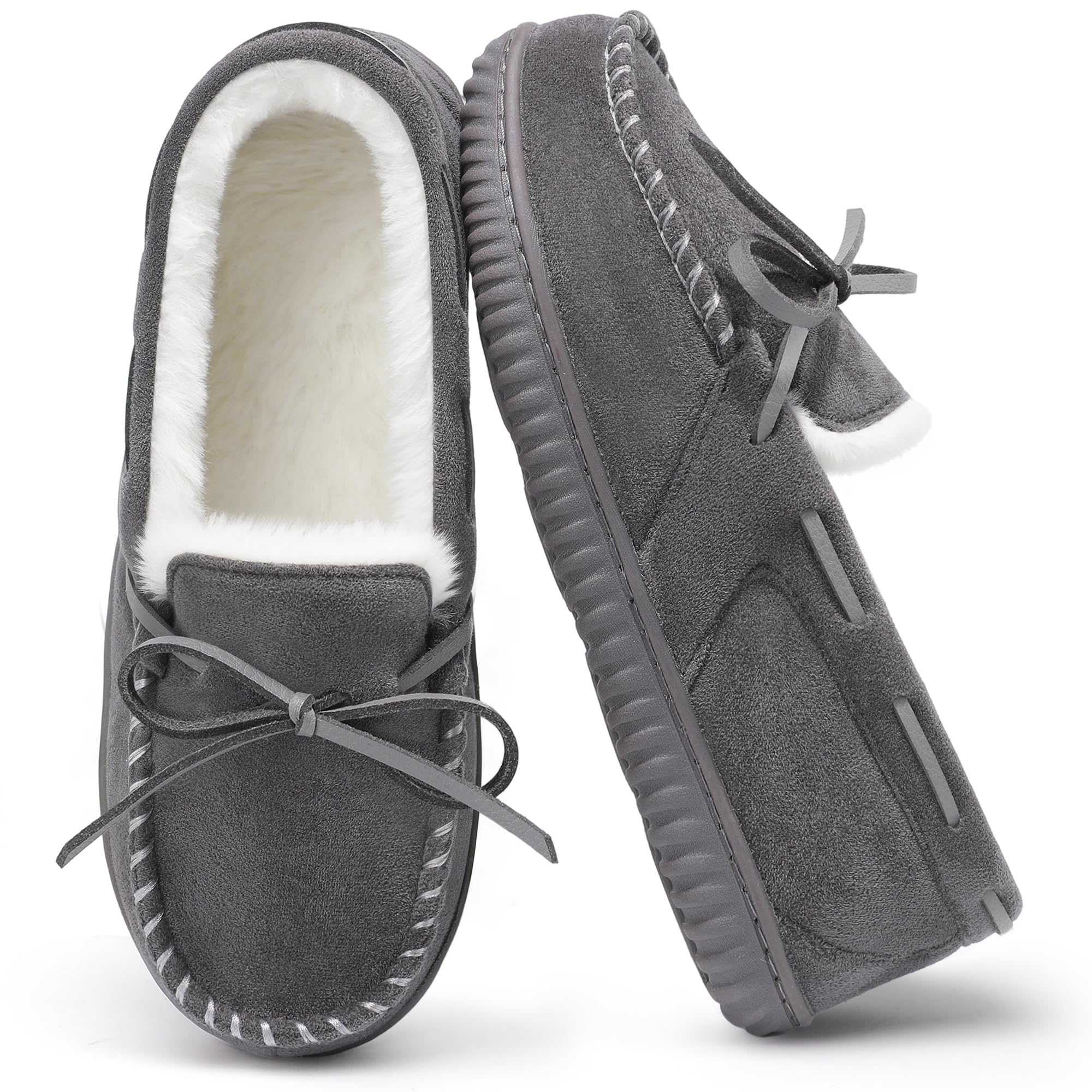 shoeslocker Womens Moccasin Slippers Memory Foam Fuzzy Slipper Indoor Outdoor for Women Comfy House Shoes