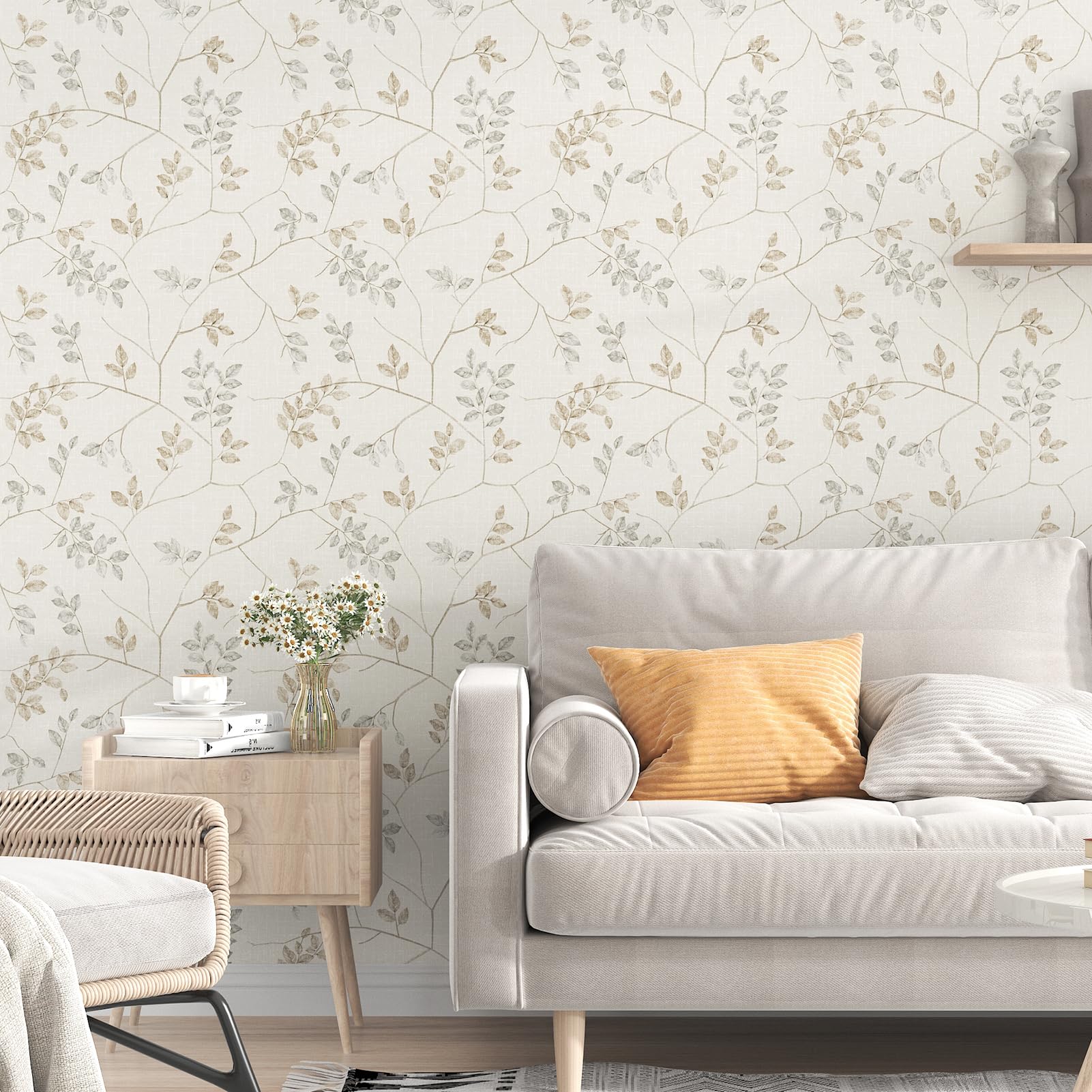 Plakfolie op rol, Zelfklevend behang bloemen bladeren beige