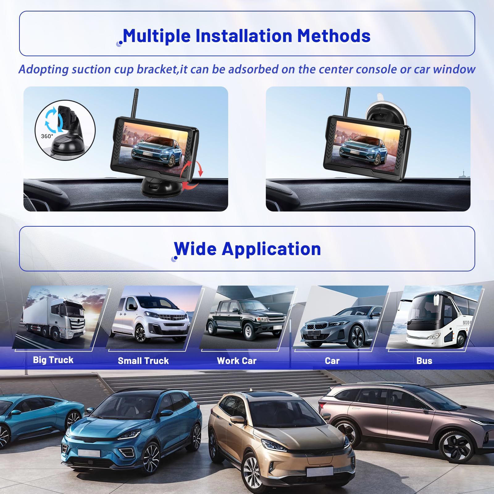 Hikity Telecamera Retromarcia Wireless AHD 5" LCD IP69 | Visione Notturna a Colori, Telecamera Posteriore, per Auto 12V
