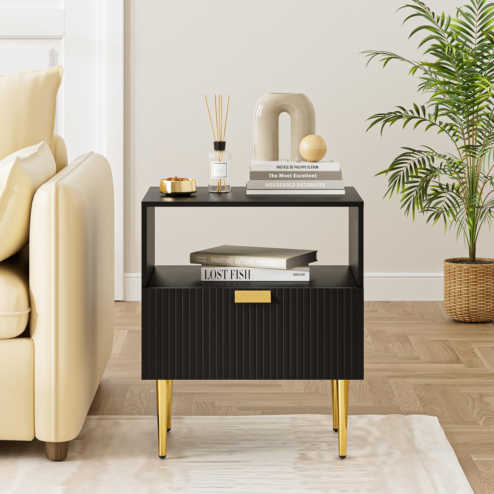 HEYZOEY Table de Chevet avec Compartiment Ouvert, Table d'appoint pour canapé, Chambre et Salon (Noyer, 40 x 30 x 60 cm