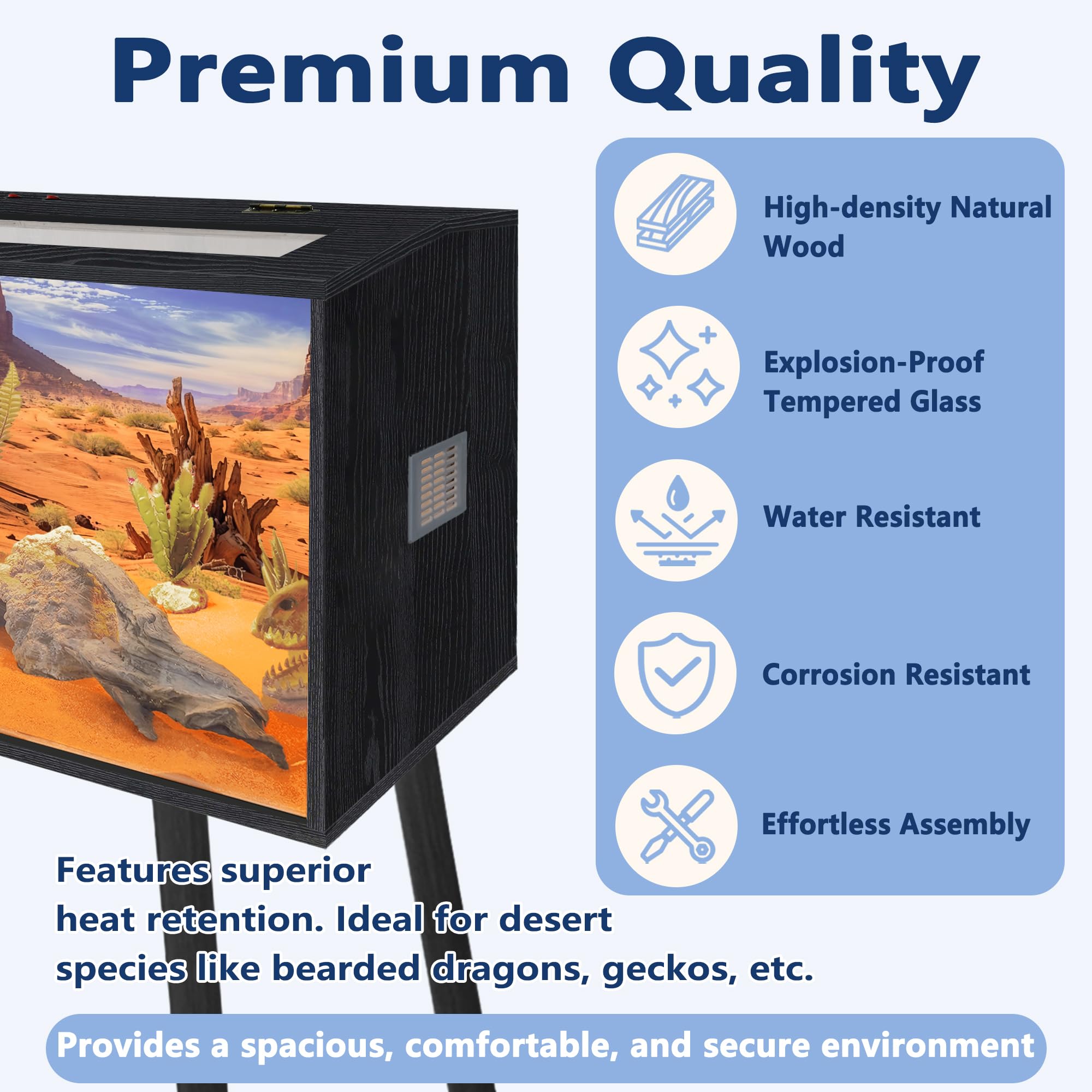 Prolee Tanque para reptiles de 80 galones, tanque de dragón barbudo de vidrio templado con techo de madera y puertas con cerradura, hábitat grande de lagarto para serpientes, iguanas, camaleones