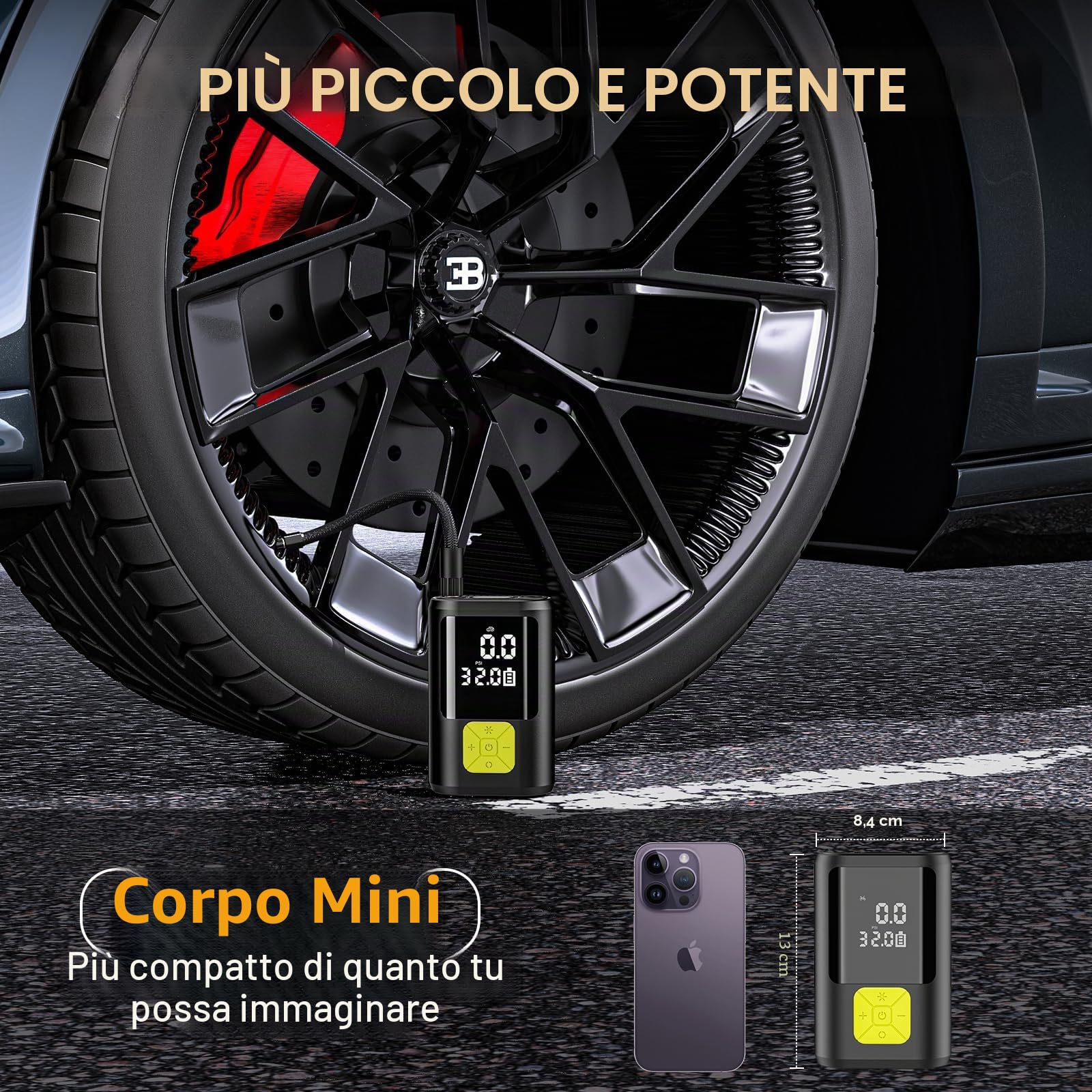 EUARY 6000mAh Mini Compressore Aria Portatile Auto, 150PSI Gonfiatore Bici Elettrico con Schermo LCD Digitale e Torcia LED, Pompa Elettrica per Bicicletta, Auto, Moto, Monopattino, Palloni