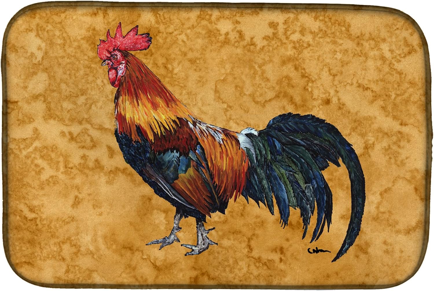 Caroline's Treasures 8651DDM Rooster Dish Drying Mat Absorbent Dish Drying Mat Pad for Kitchen Counter Dish Drainer Mat for Countertop, 14 x 21", Multicolor