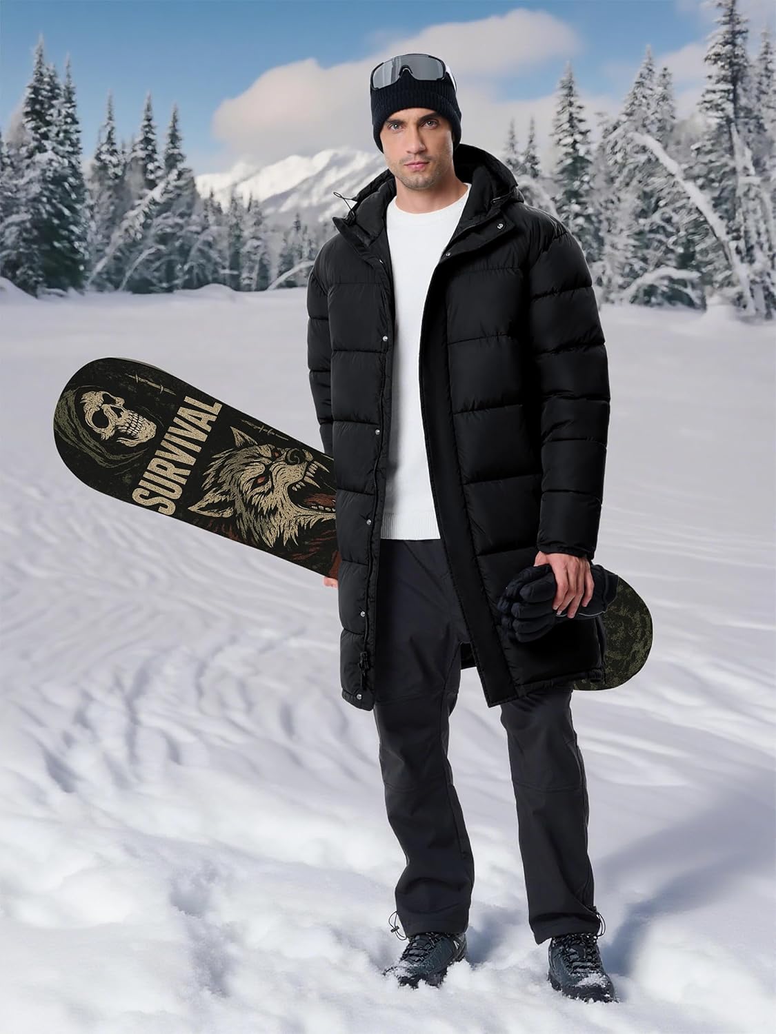 UIQUR Mens Long Winter Coats Lightweight Puffer Jacket Warm Insulated Waterproof Winter Jacket With Hooded - Image 3