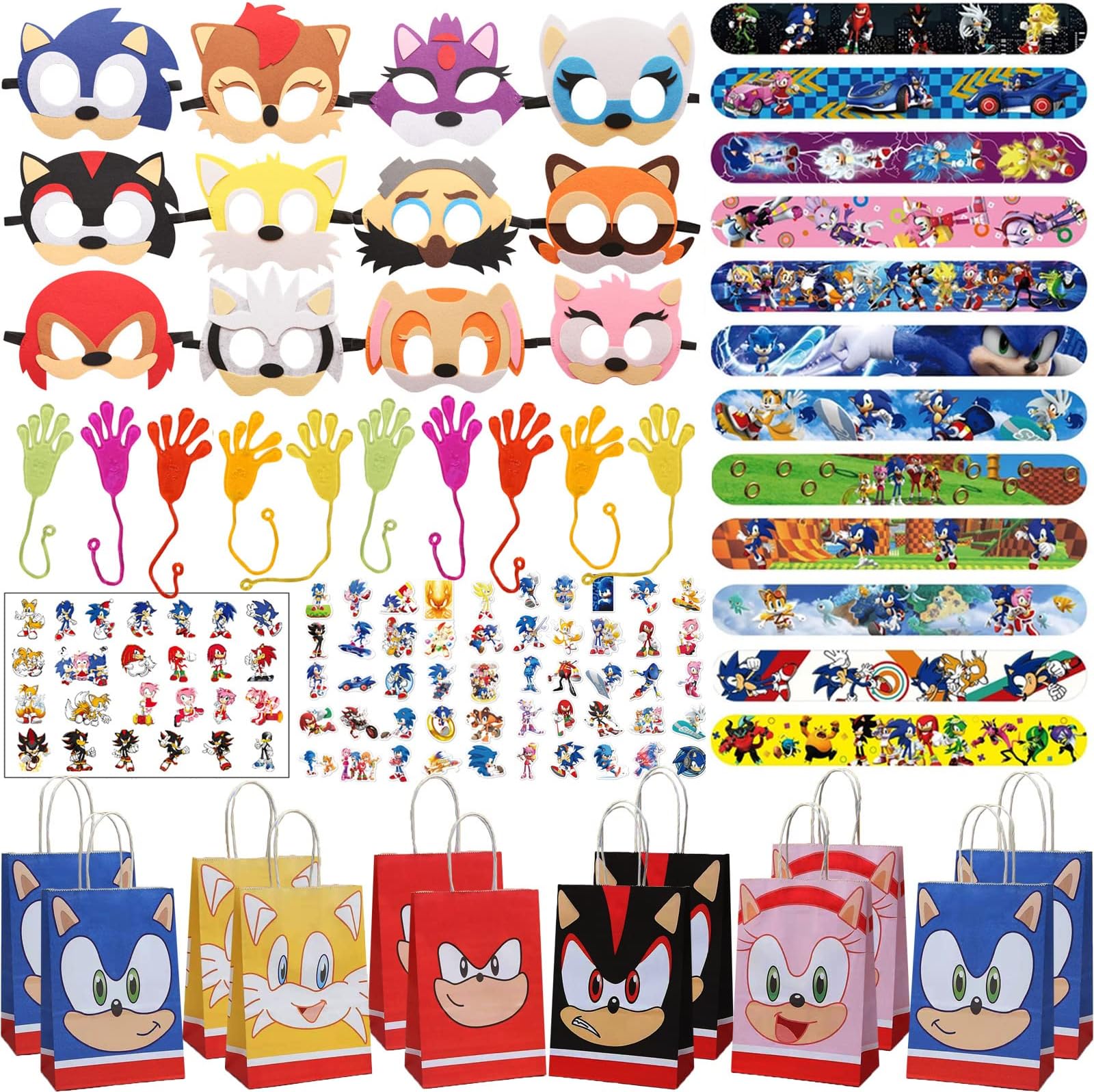 Hedgehog Party Supplies for Kids,123 Pcs Hedgehog Birthday Party Favor,Included Masks,Slap Circle,Sticky Hands,Stickers,Tattoo Stickers,Gift Bags,Kids Party Supplies Favors Gifts