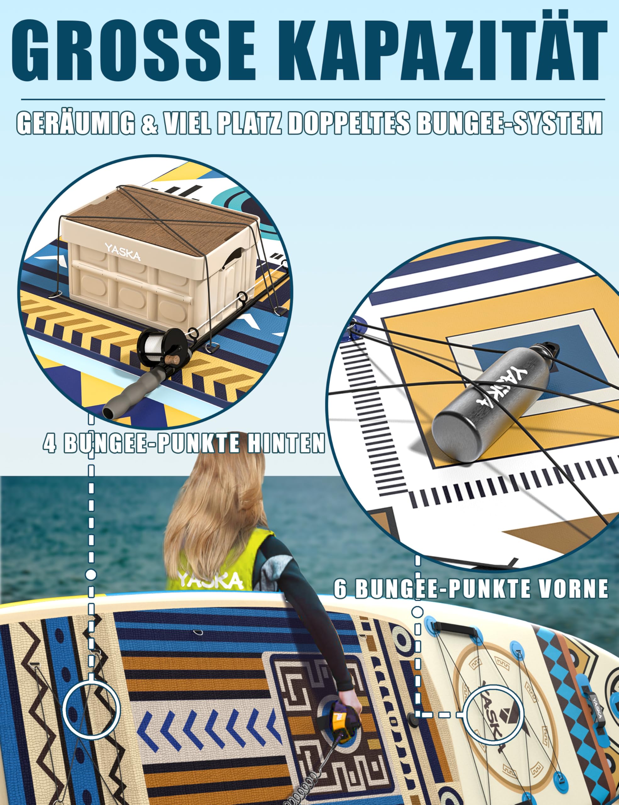Yaska SUP Gonfiabile Adulti con Tutti gli Accessori e Portabicchiere,335cm Stand up Paddle Gonfiabile per Tutti i Livelli di Abilità,Paddle Board con Capacità di 200kg per 2 Persone