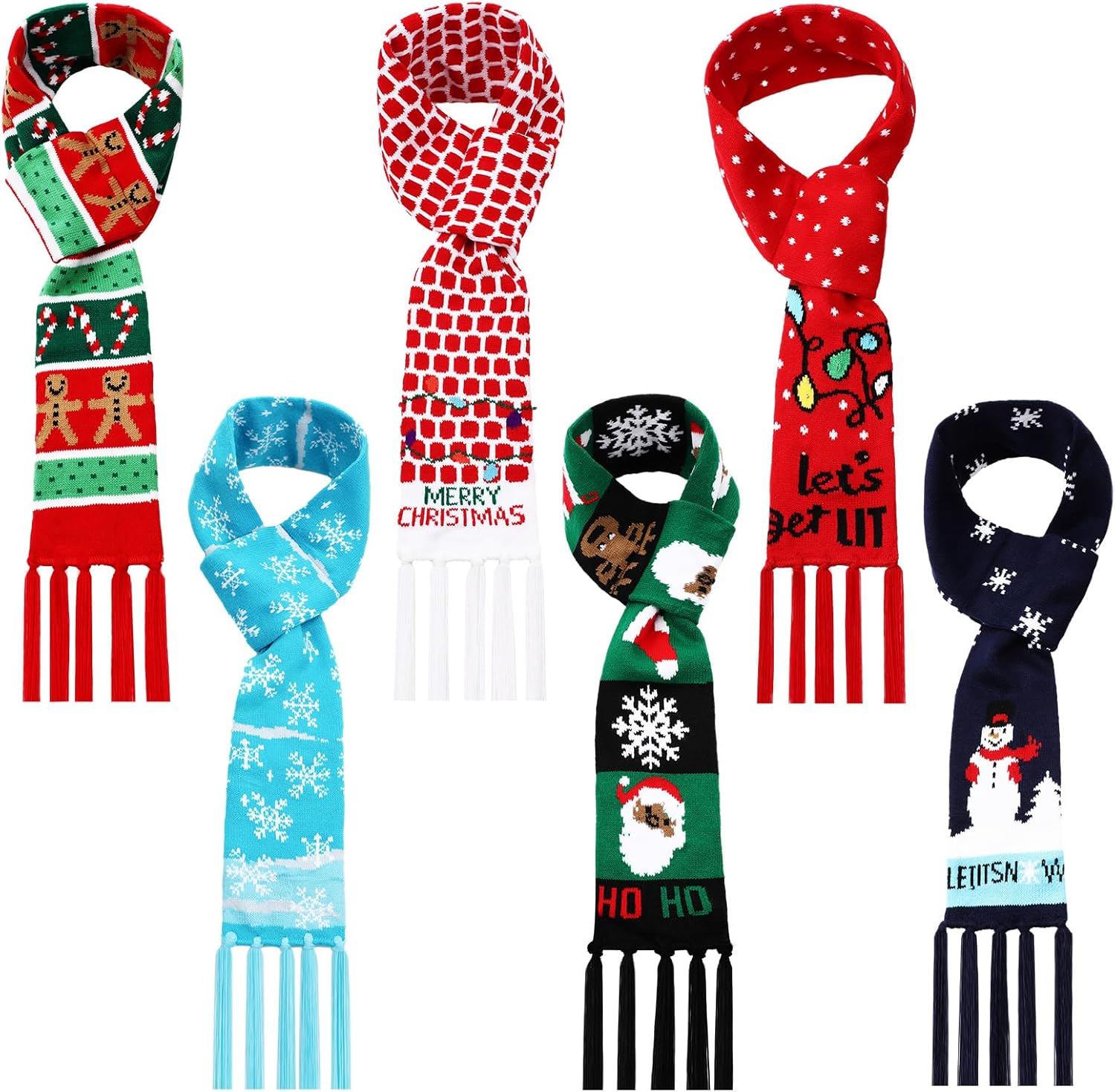 Liitrsh 6 Pcs Unisex Christmas Scarf with Tassels, Soft Knitted Holiday Scarf for Women Wraps Gift, 6 Styles (Elegant) Multicolor