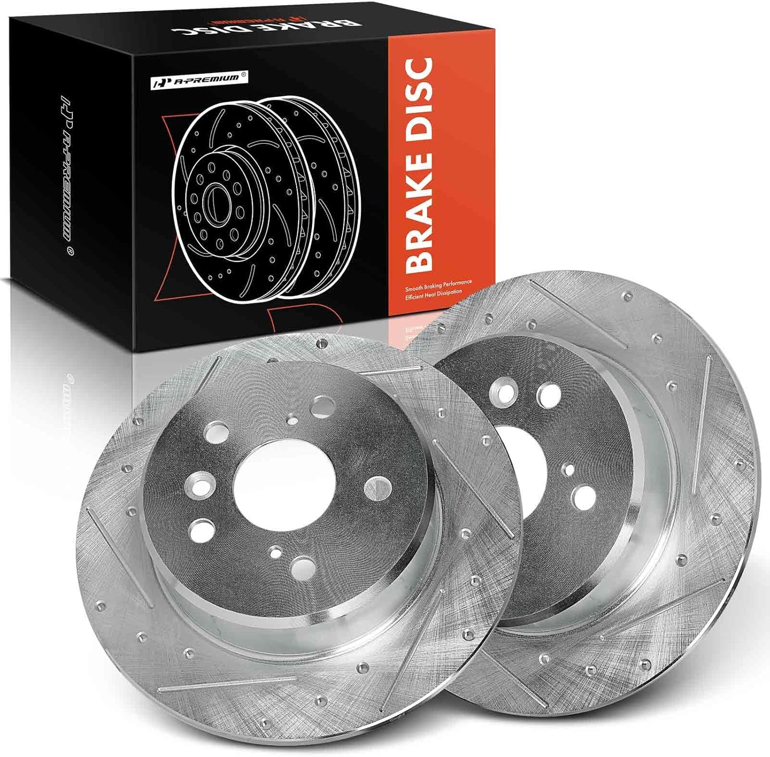 A-Premium 11.34 inch (288.00mm) Rear Drilled and Slotted Disc Brake Rotors Compatible with Toyota, Lexus Models - Camry 1992-1996, Highlander 2001-2003, RX300 1999-2003, ES300 1992-1996, 2-PC Set