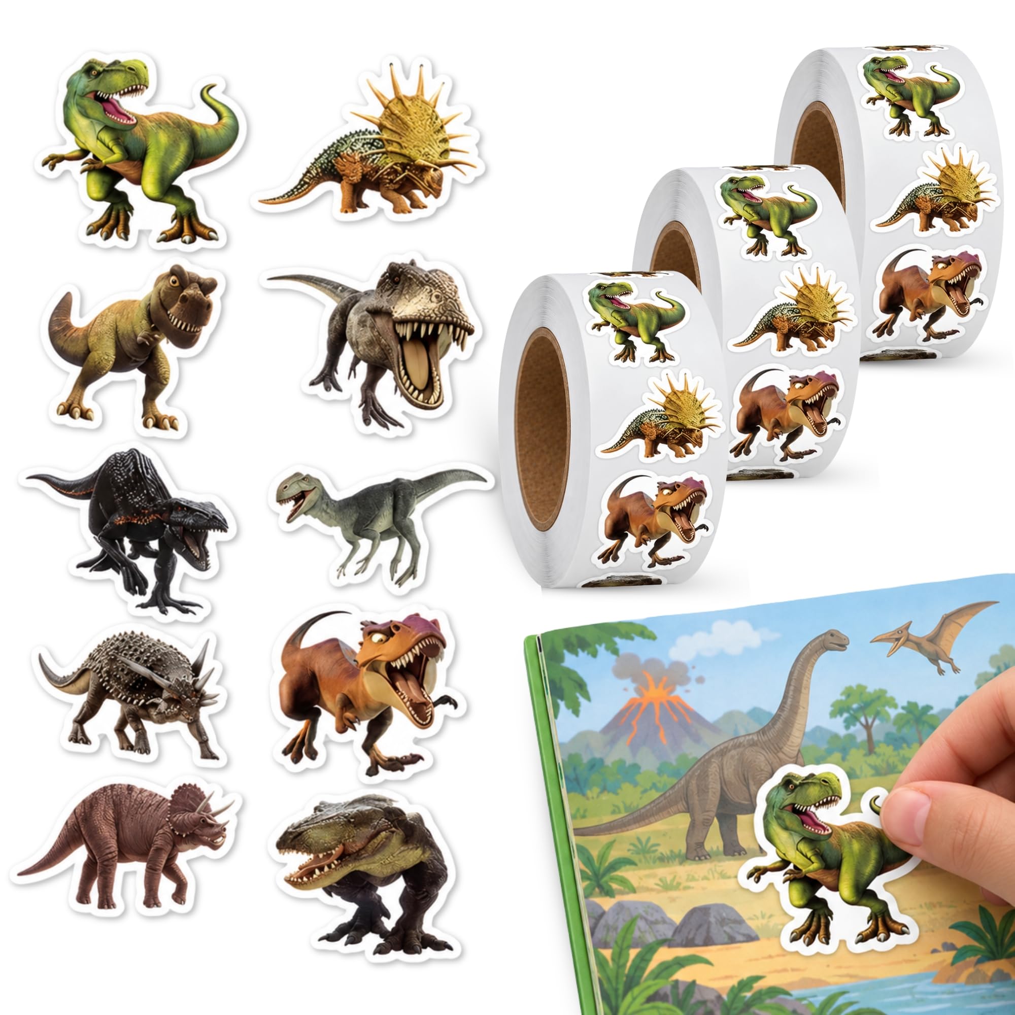 Rollo Pegatinas Dinosaurios para niños, animal stickers, 3 Unidades - imagen 1