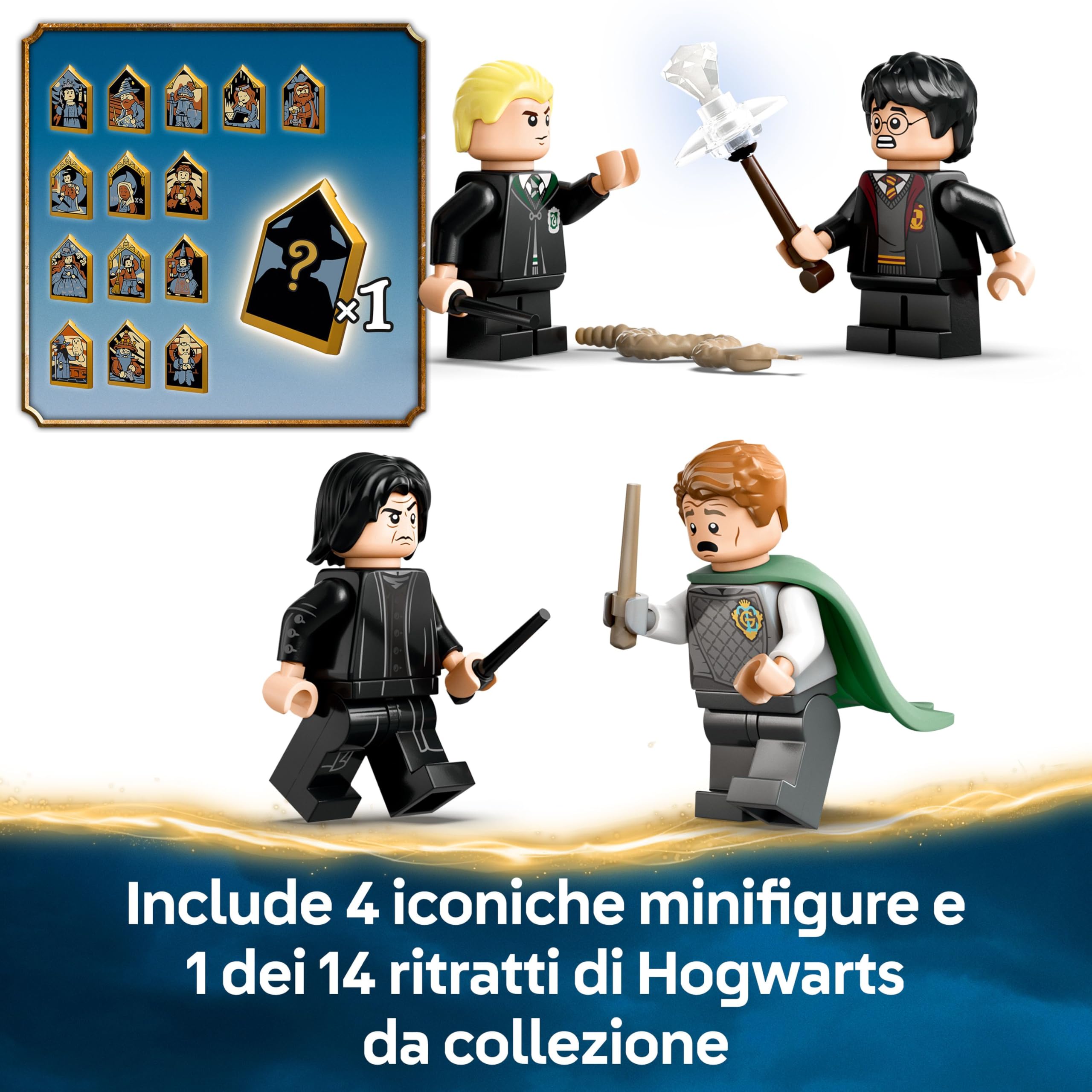LEGO Harry Potter Castello di Hogwarts Club dei Duellanti, 4 Minifigure di Draco Malfoy, Gilderoy Lockhart e Severus Piton da Collezione, Gioco Magico con Funzione di Ribaltamento, Bambini da 8 Anni
