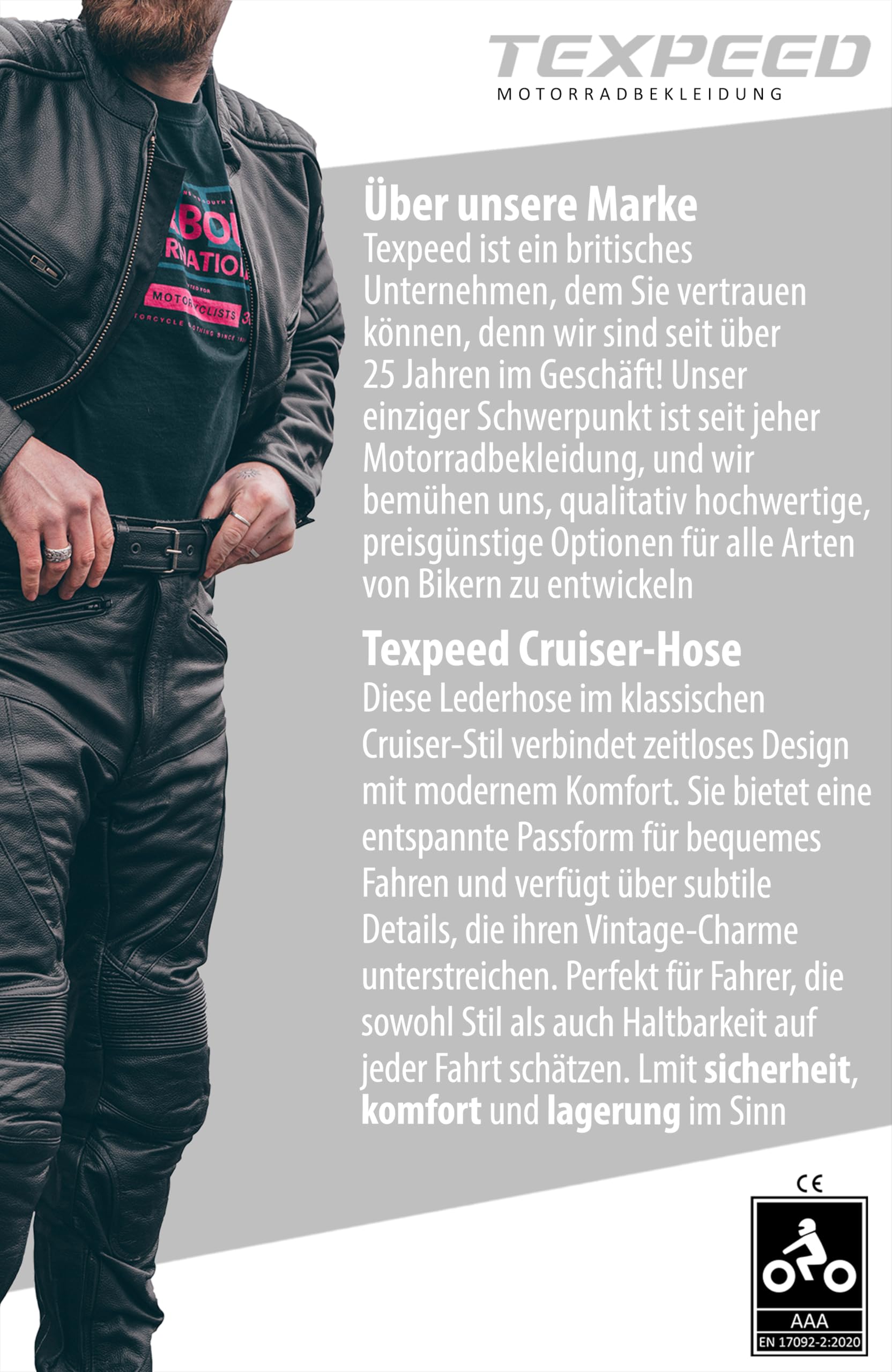 Texpeed motorradhose leder herren mit protektoren - Schwarz Lederhose echtleder Top-Grain-Leder mit Rüstung (EN 1621-1) Biker gepanzerte - 5XL Taille/Regülar Bein