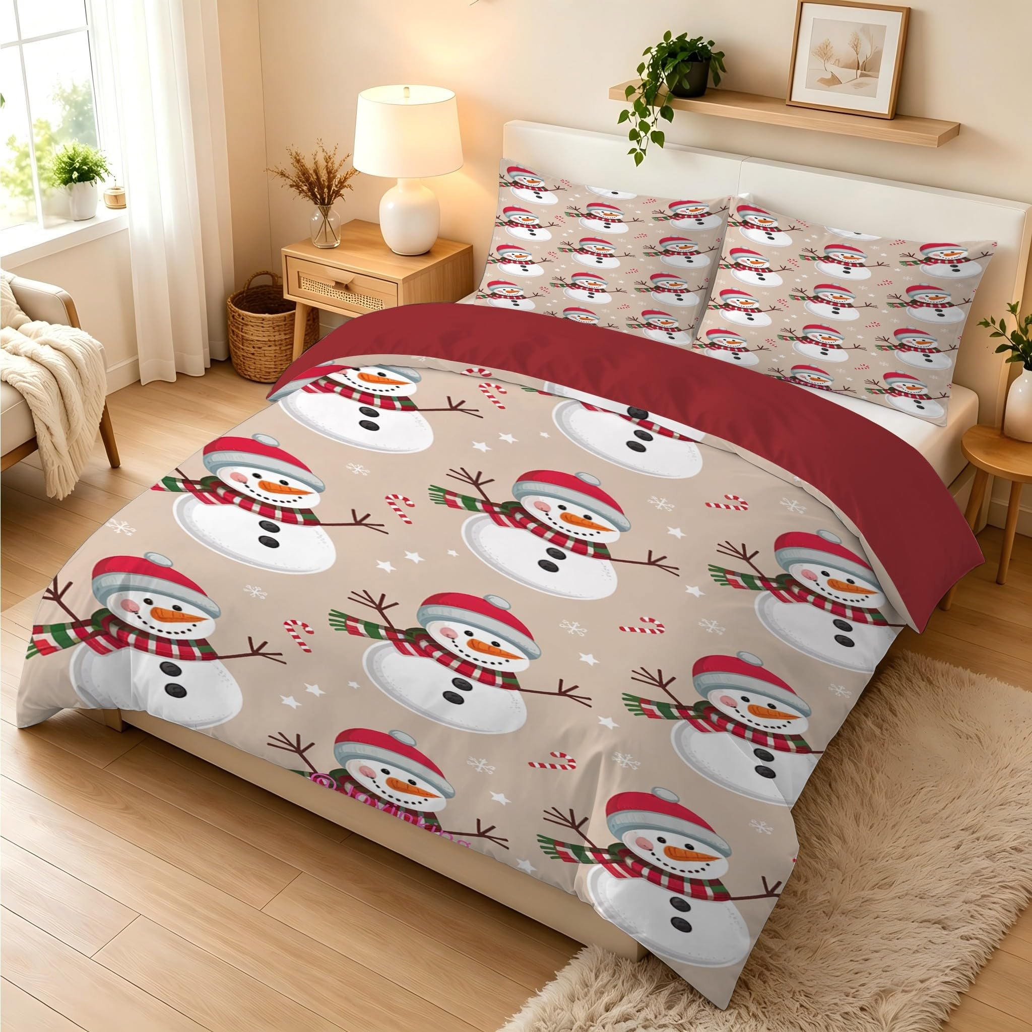 Parure de Lit Bonhomme Enfant Ado, Douce et Respirante Housse de Couette 200x200, Linge de Lit Noël et Fêtes Hivernales Reversible avec Fermeture Éclair, 2 Taies d'oreiller 65x65BC91