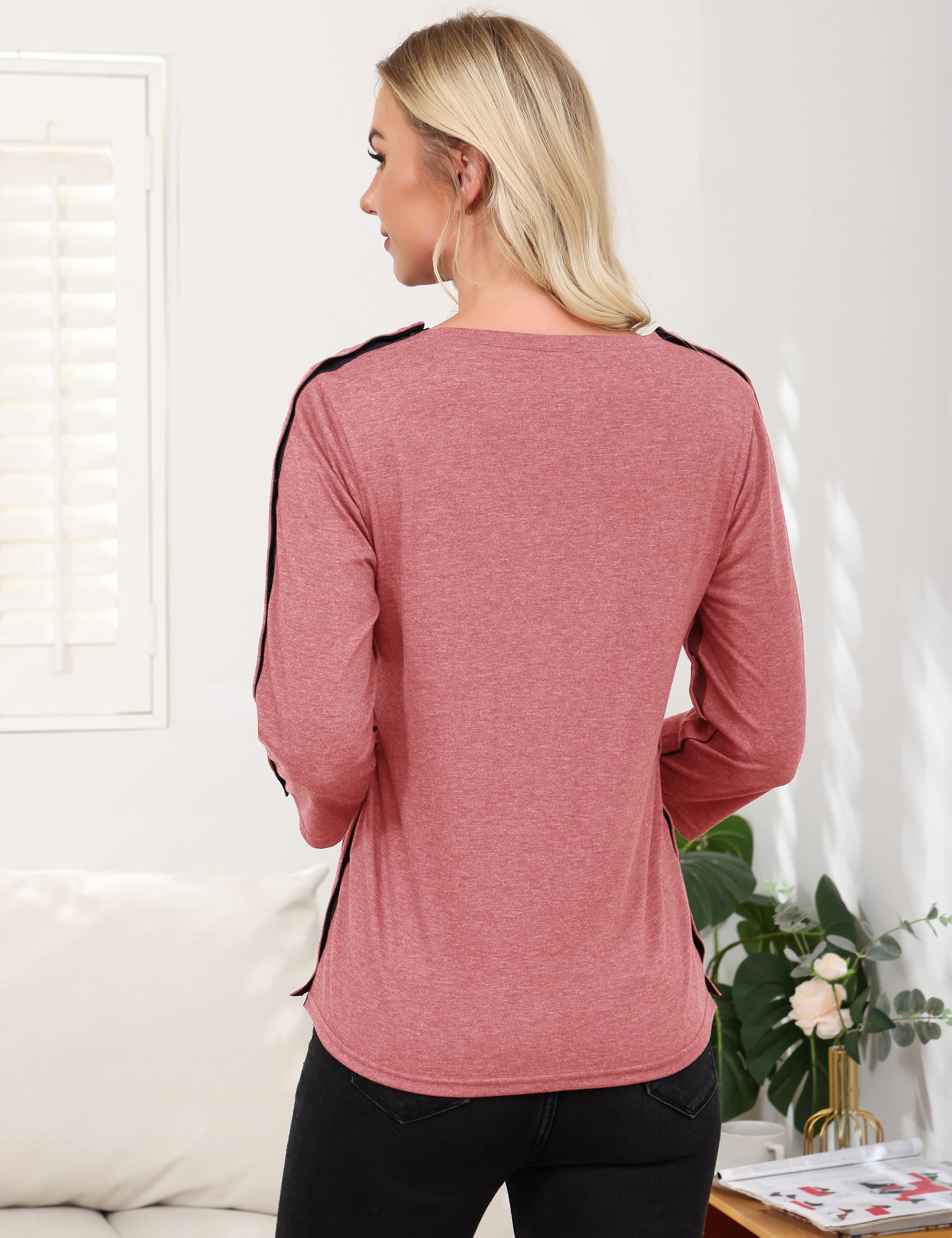 Camisas para después de la cirugía del hombro para mujer, manga 3/4, totalmente abierta, lateral, diálisis, quimioterapia, ropa adaptativa