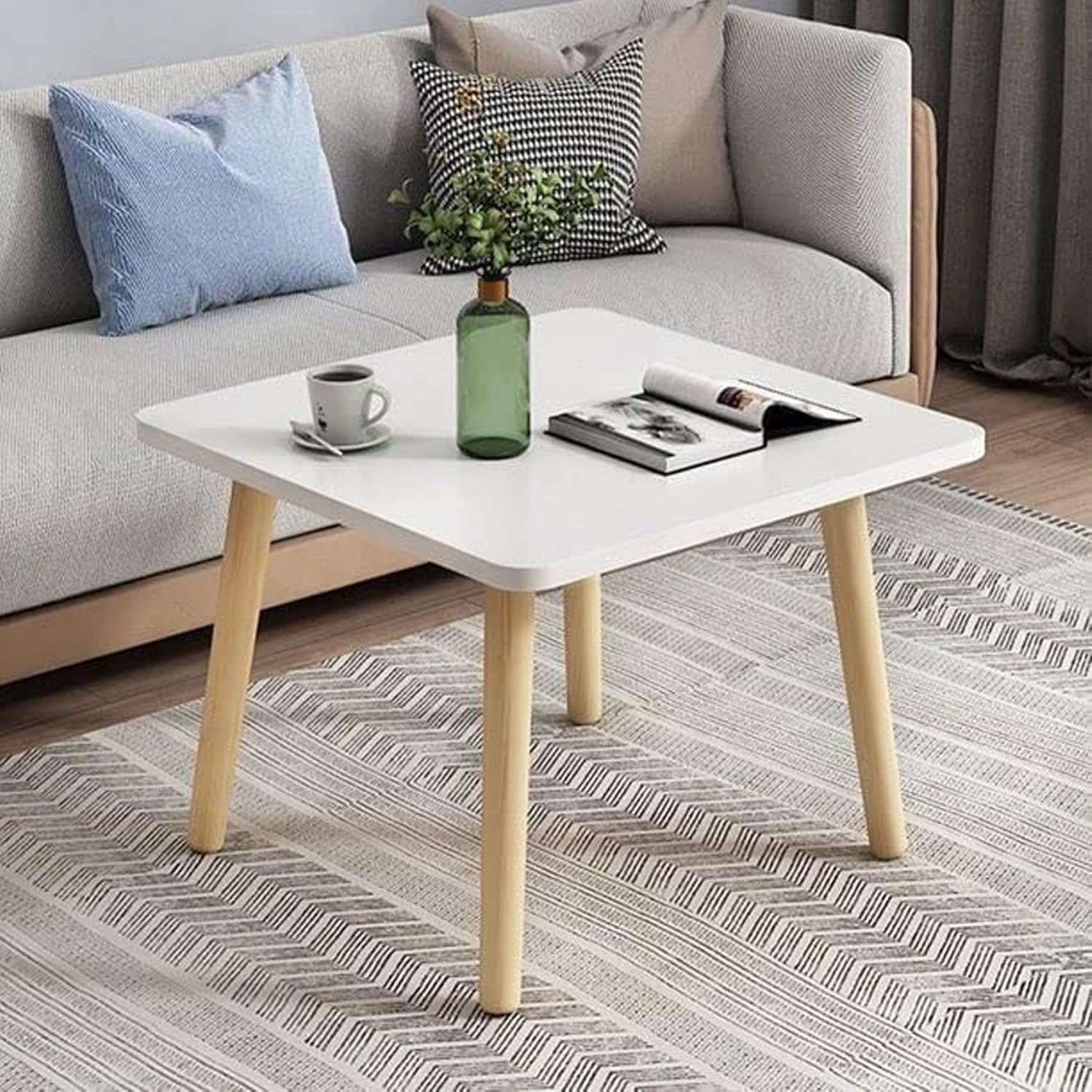 Modern Bedside Table Square Accent Table Nightstand for Small Spaces, Living Room, Bedroom, Office, Simple Assembly Wooden End Table Side Table Home Storage Organizer (White)-image-44