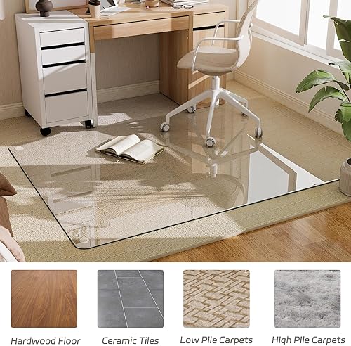 Miniatura 22 de GLSLAND Tapete para silla de vidrio templado de 36 x 46 pulgadas, protector de suelo resistente para alfombras y suelos duros, resistente a