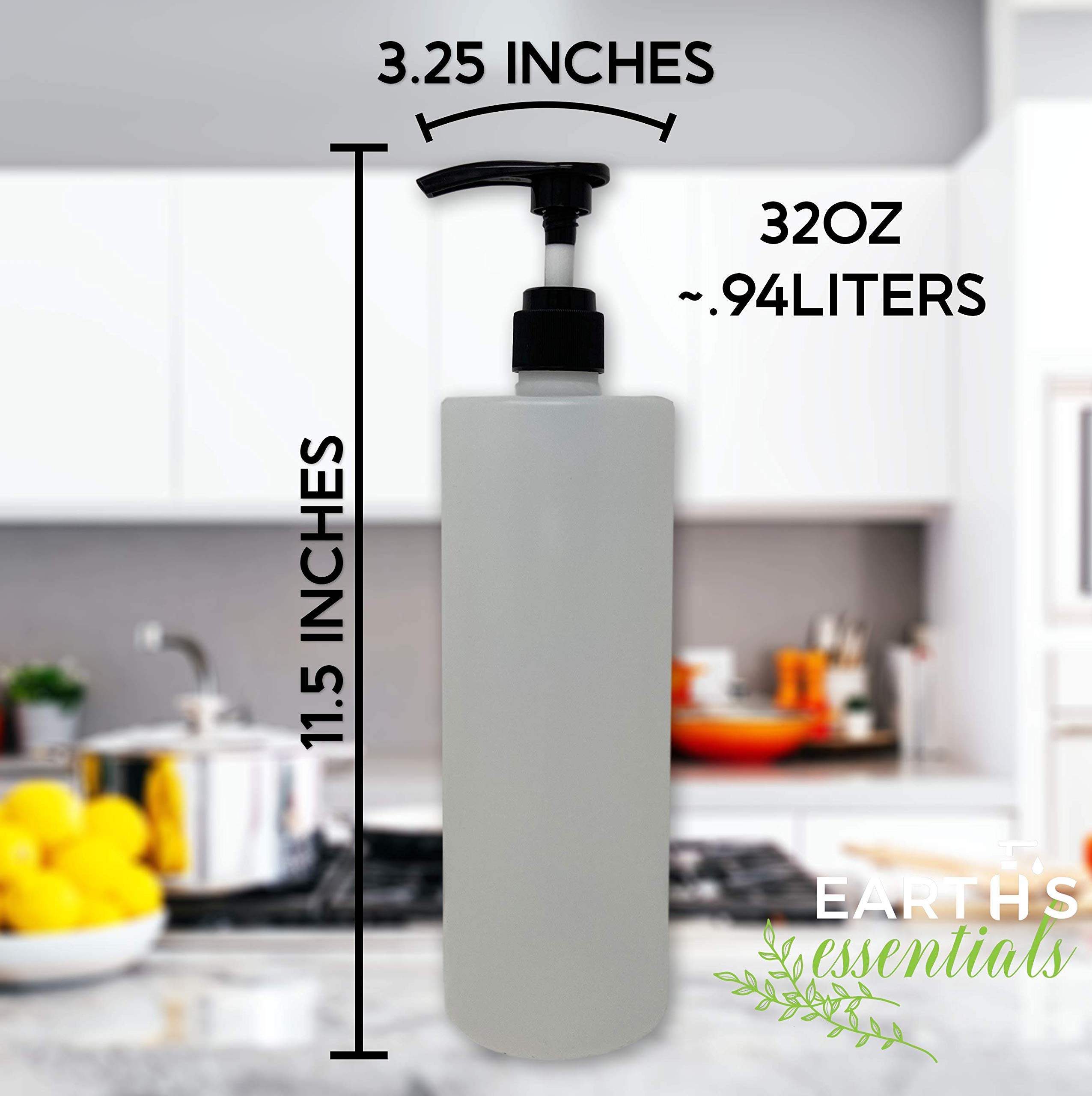 Dispensador de jabón de botella vacía recargable de 32 onzas (1 cuarto de galón) para jabón de manos, champú, gel de ducha, gel de ducha y loción, plástico HDPE sin BPA con bomba de protección de