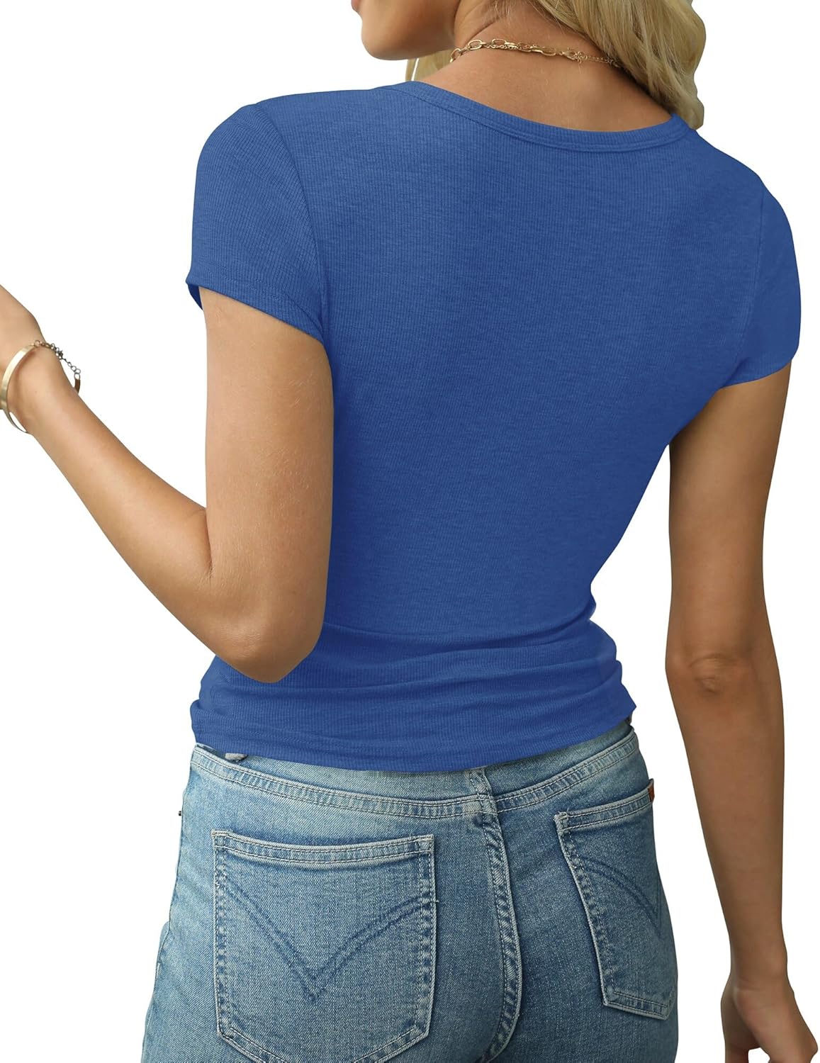 Artfish Women's Short Sleeve Shirts Crewneck Cropped Workout Slim Fitted Ribbed Casual Basic T-Shirts - Image 2