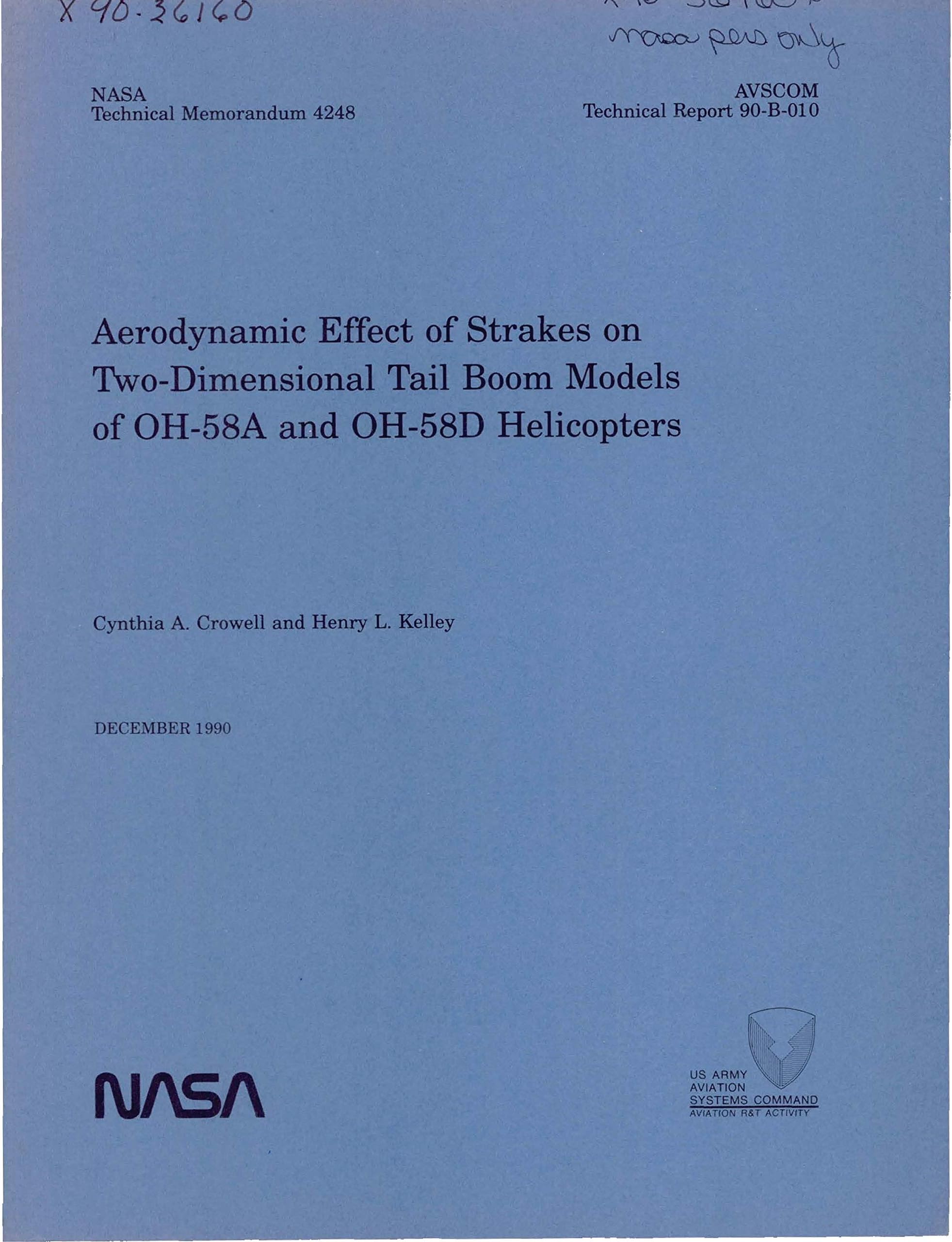 Aerodynamic Effect of Strakes on Two-Dimensional Tail Boom Models of the OH-58A and the OH-58D Helicopters