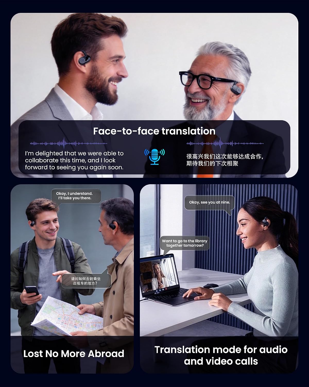 Translation Earbuds Real Time, 3-in-1 AI Translation Earbuds with 164 Languages, 60H Playtime Bluetooth Translator Headphones, Open Ear Wireless Earbuds for Travel Business Calls image 3