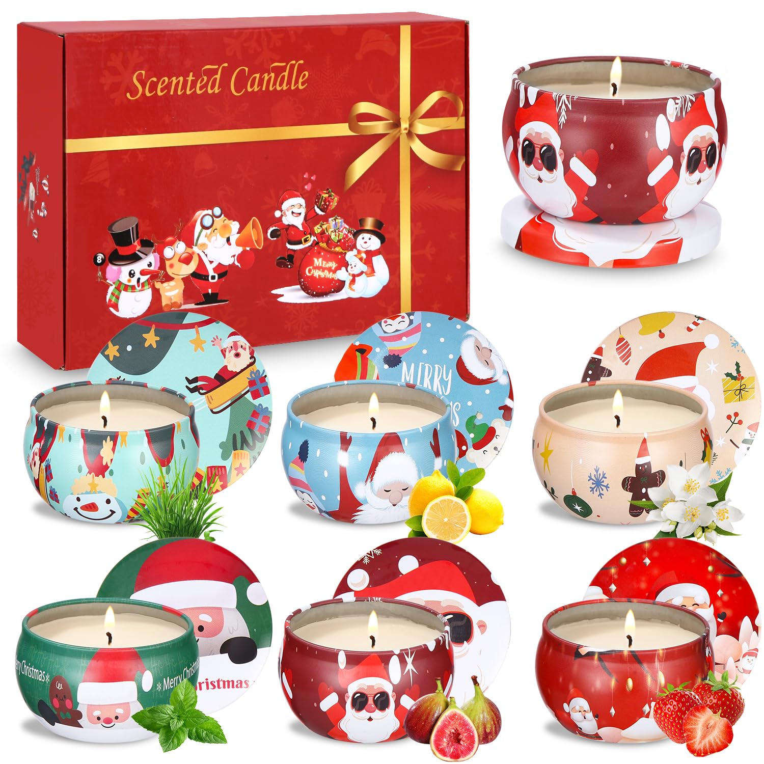 Velas Aromáticas Navidad,6 Pack Velas Perfumadas de Cera de Soja,Velas Decorativas, Velas Perfumadas, Juego De Velas Perfumadas, para Fiesta,Navidad, Día de San Valentín