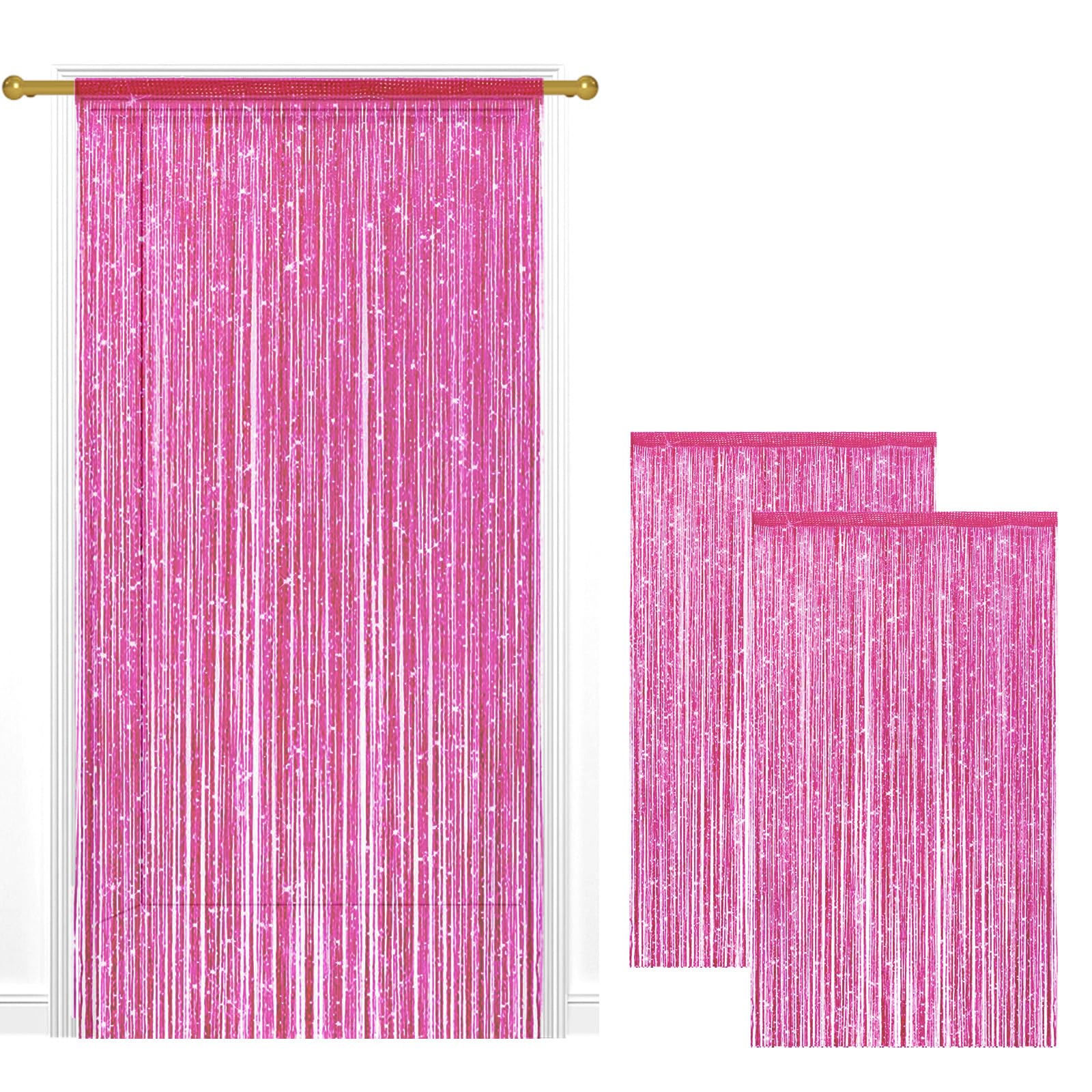 2 Pack String Door Curtains, 100 x 200 cm Glitter Fringe Panel Rose red — image 1