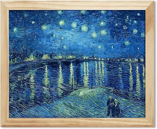 Lienzo decorativo para pared de Van Gogh noche estrellada sobre el rodano, reproducción de arte famoso enmarcado para sala de estar, dormitorio,