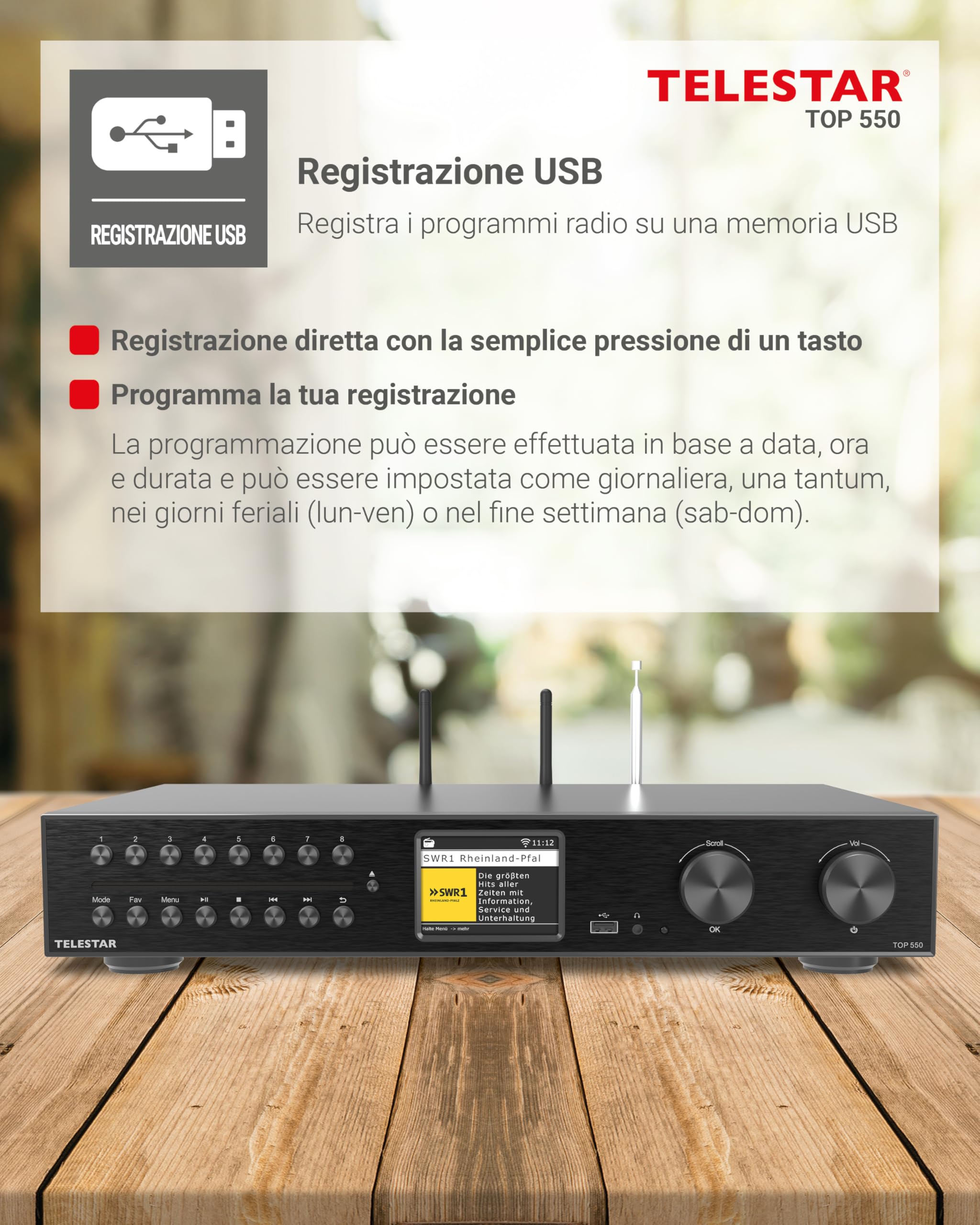 TELESTAR TOP 550 Sistema Hi-Fi con amplificatore e lettore CD 43 cm 2×30 W Radio Internet DAB+ Bluetooth Nero