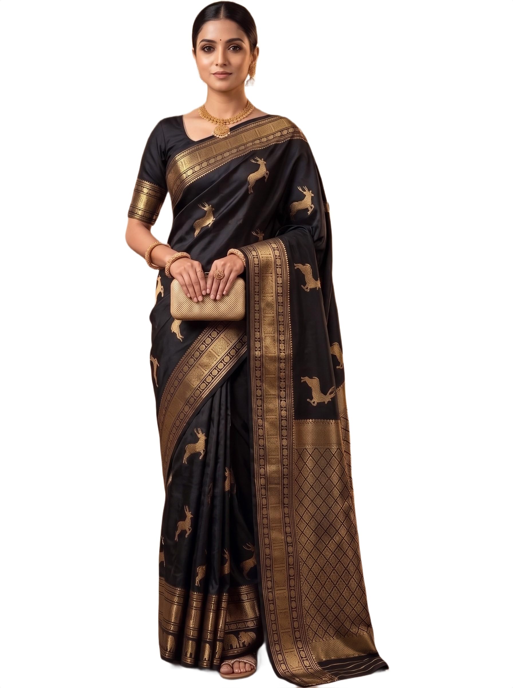 free spirit Women's Soft Litchi Silk Saree with Unstitched Blouse Piece Rich Pallu Jacquard Weave and Floral Pattern | Silk Saree for Women | Ladies Saree | Premium Saree for Womans-picture-54