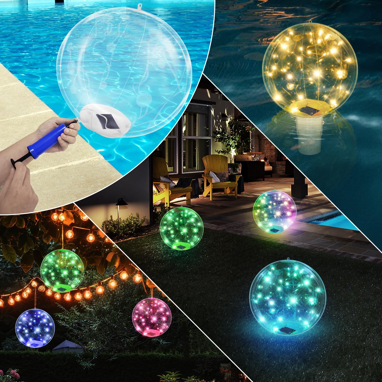 Lampe Flottante Solaire LED,Ø36cm Flotteur De Chlore De Piscine avec Lumière Solaires,Étanche Boule Lumineuse Couleurs Changeantes Boule Diffuseur Chlore Piscines pour Étang Jardin Fête