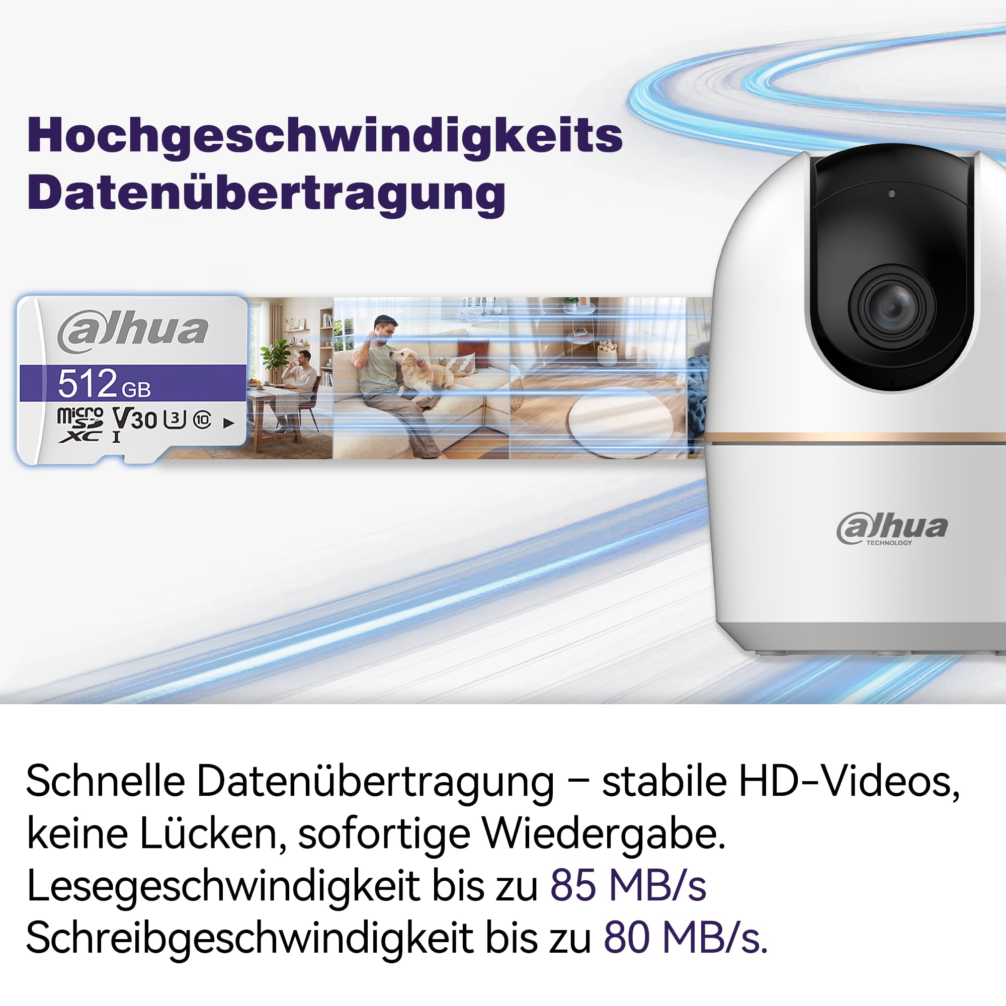 Dahua 512GB Micro SD Karte (microSDXC) – Class 10 UHS-I U3 V30 Speicherkarte Micro SD bis 95 MB/s, C100 High-Endurance SD Card für 4K Überwachung & Maximale Speichererweiterung (inkl. Adapter)