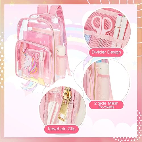 Miniatura 4 de Mochila transparente aprobada por el estadio para niñas, juego de 3 mochilas transparentes para estadios, bolsa transparente aprobada por el