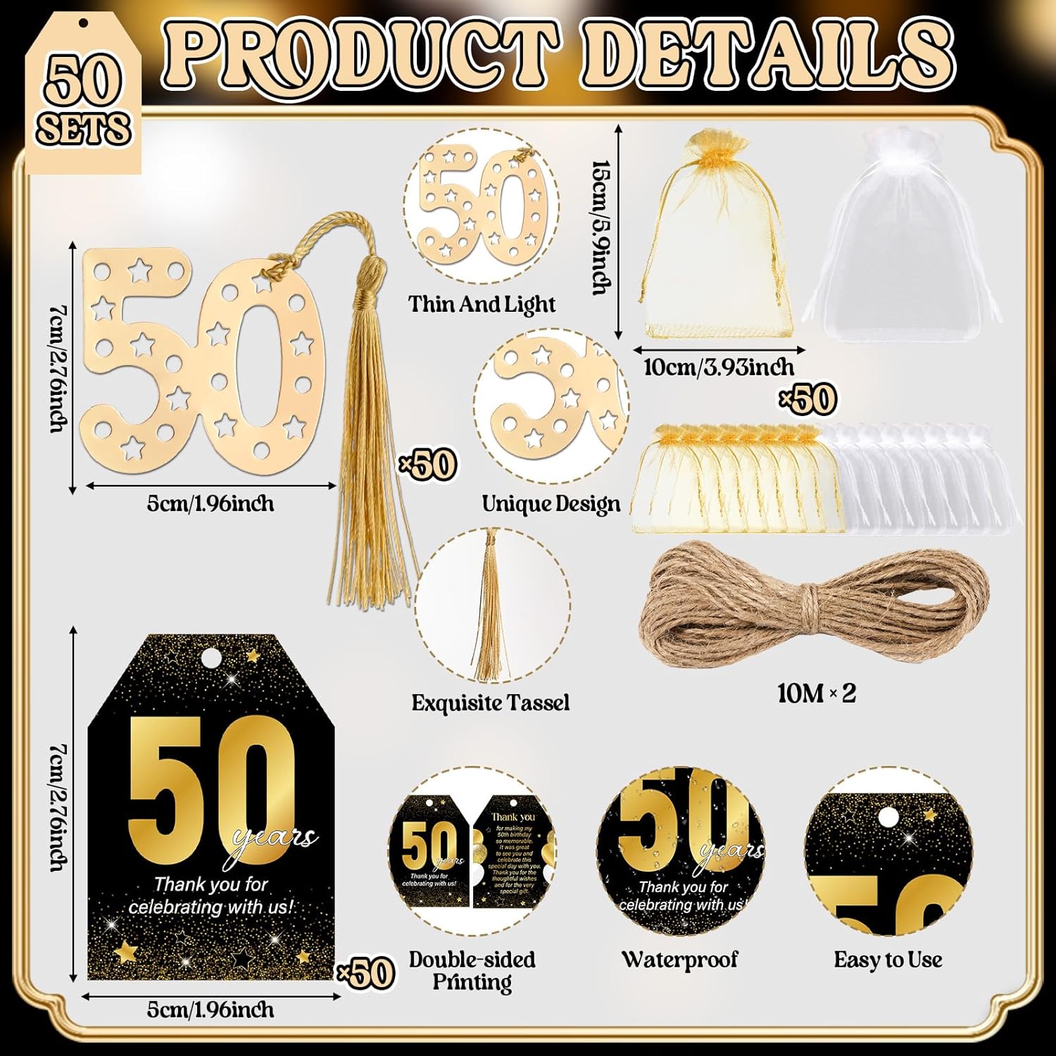 50 Sets 50th Birthday Themed Party Favors for Guests 50th Birthday Ballpoint Pens with Thank You Cards Black Golden 50 Anniversary Bookmark Thanks for Coming Pen with Tag Appreciation Gifts