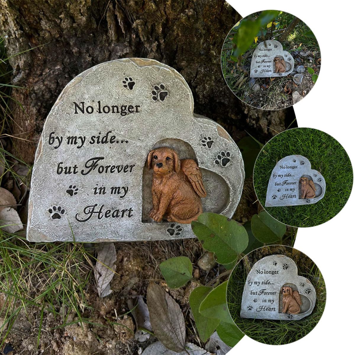 Statua Commemorativa per Cani in Resina a Forma di Cuore, Pietra da Giardino Resistente per Animali Domestici, per Uso Domestico e All'aperto