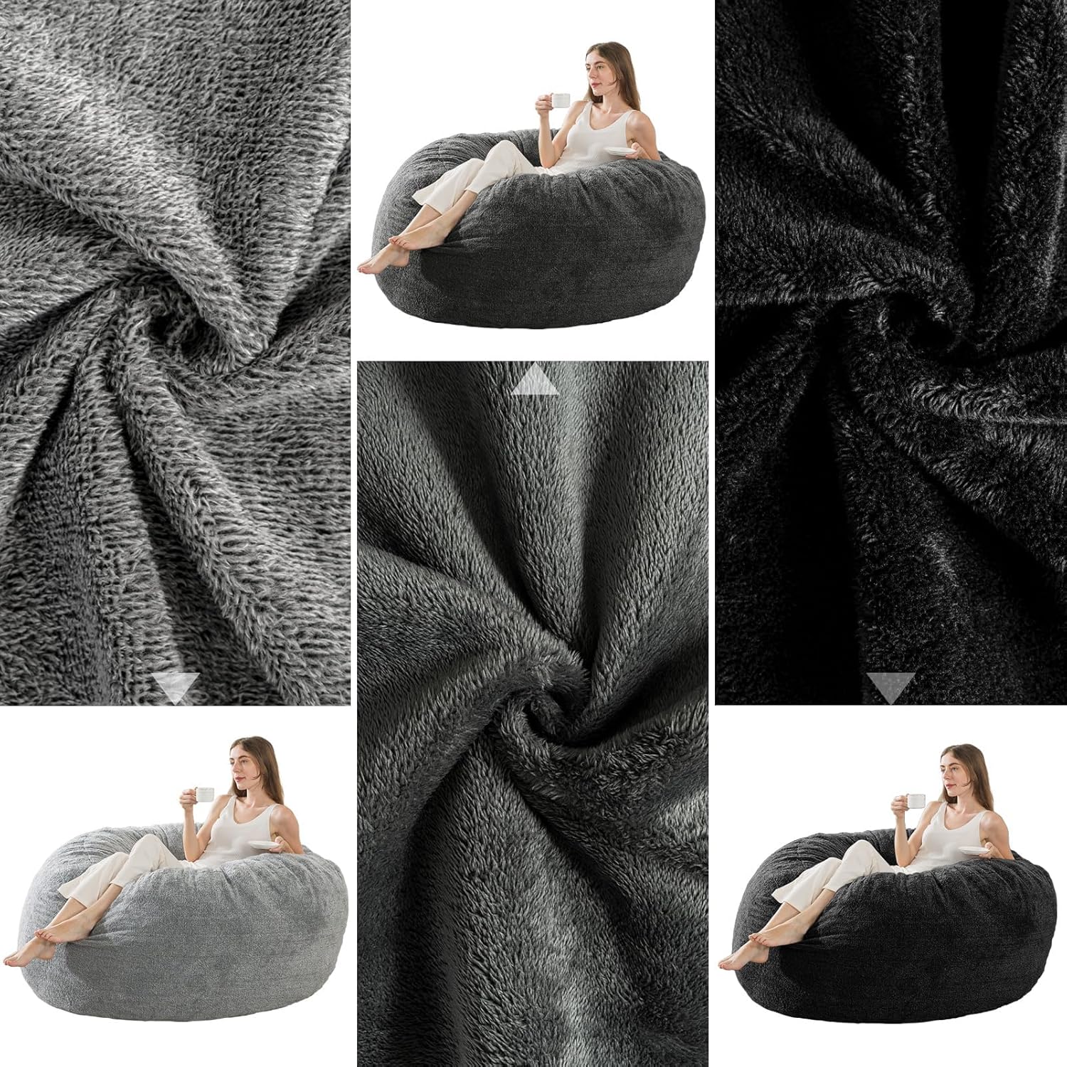 Bean Bag Chair Cover (No Filler) For Kids and Adults.Pets Dogs/Cats Lazy Beds, Soft Premium PV velvet Stuffable Bean Bag For Organizing Children Plush Toys or Memory Foam (7FT,Dark Gray)