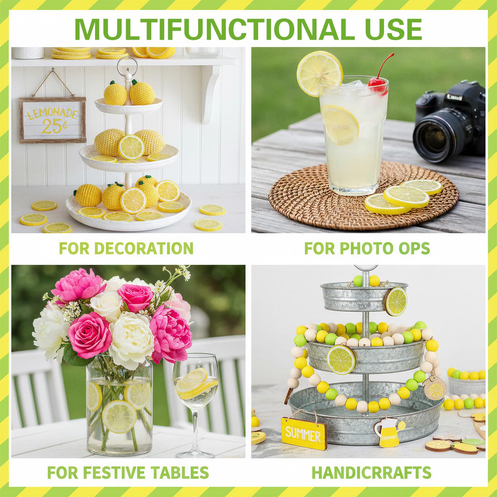 20 rodajas de limón artificiales, decoración de simulación de limón, rodajas de limón de plástico decorativas para bodas, fotografía, exhibición de fiesta de verano