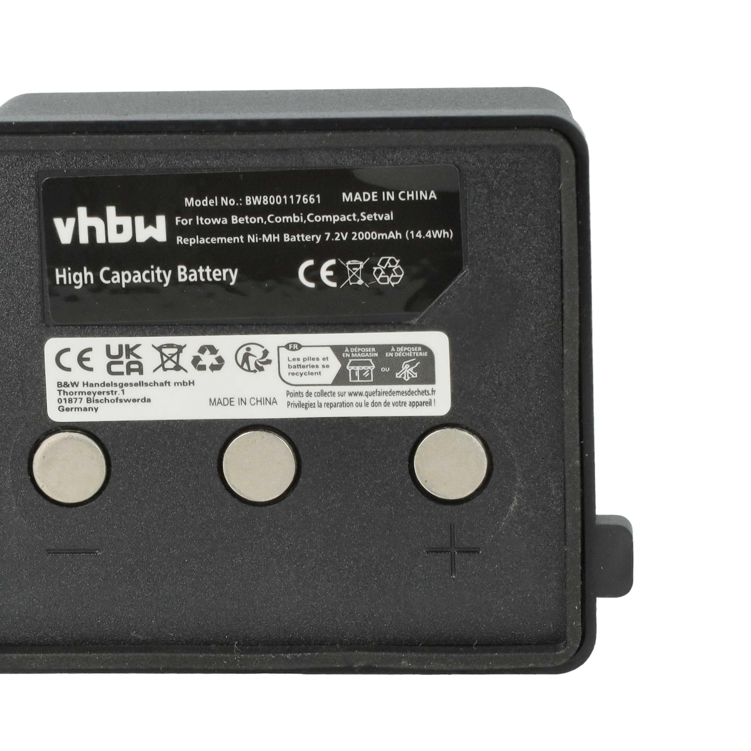 vhbw 2X batería reemplaza Itowa BT7223, BT7223MH para Mando a Distancia, Control Remoto (2000 mAh, 7,2 V, NiMH)