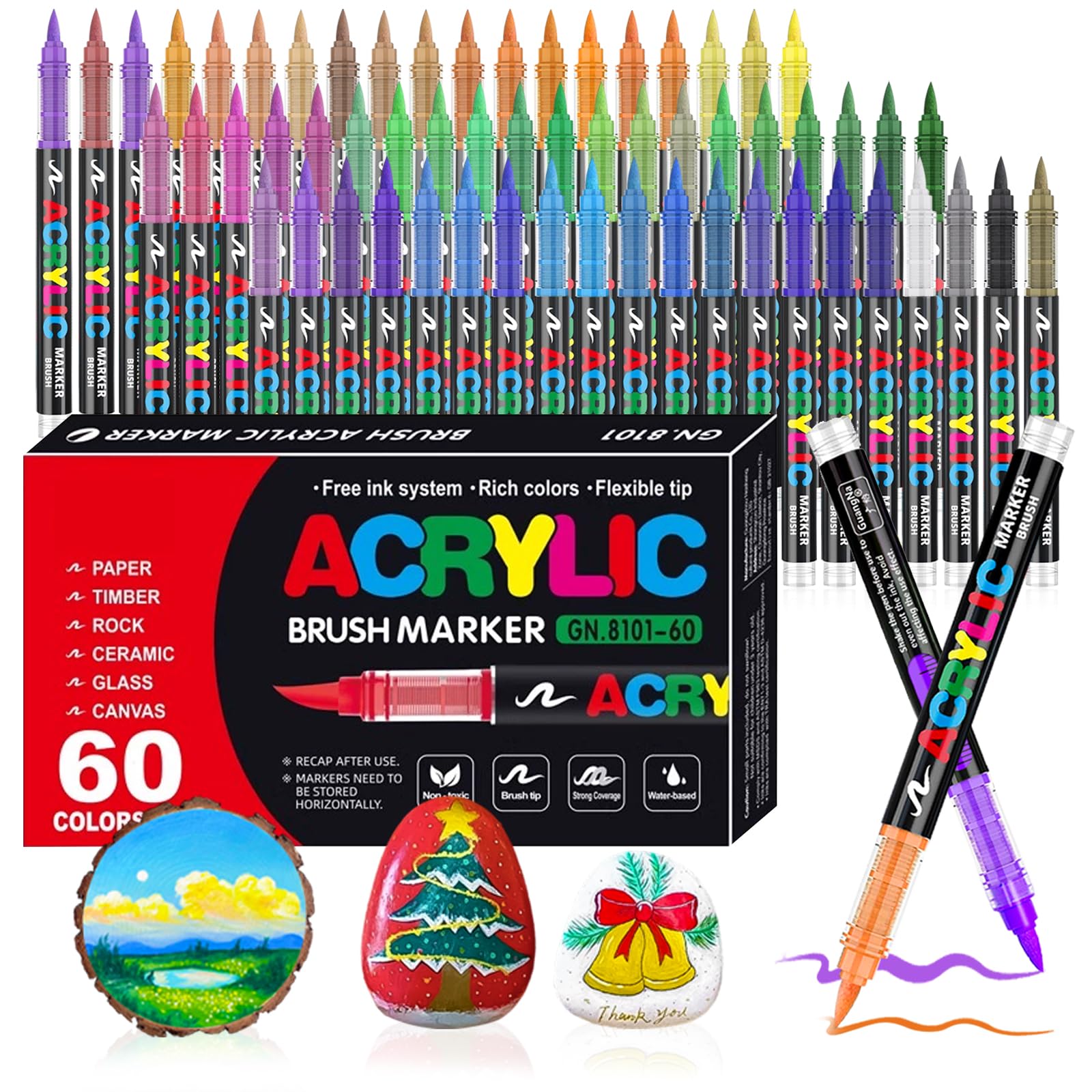 Camiki Art Acrylic Paint Pens, 60 Colours Acrylic Brush Paint Markers, Acrylic Markers for Rock Painting Stone Glass Ceramic Wood Metal Fabric โ image 1