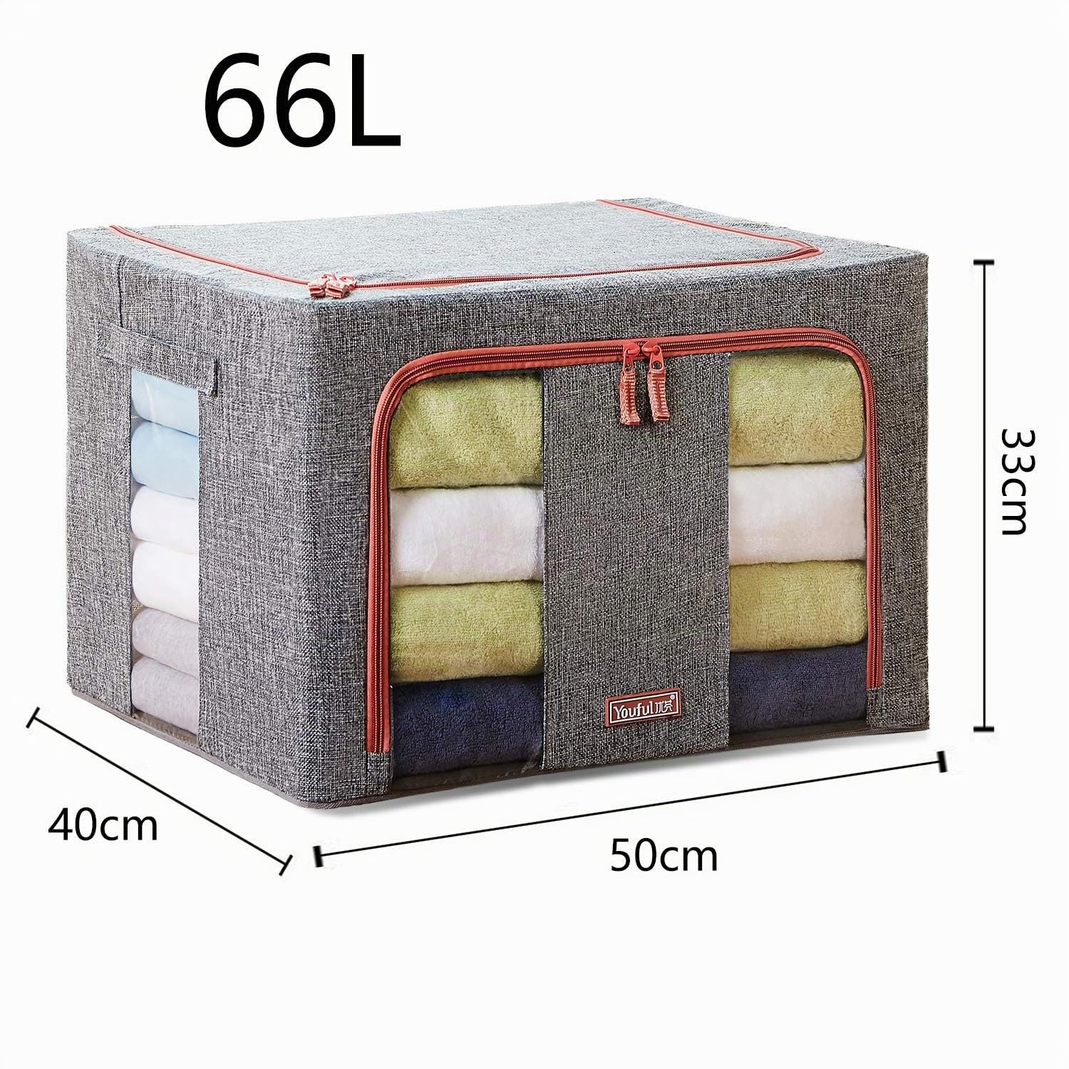 MHtech Pieghevole custodie Impermeabili antibatteriche da riporre,Struttura Metallica,con Chiusura Lampo e Finestra Trasparente per la memorizzazione di Abbigliamento,Coperte,Giocattoli (Grigio-2)