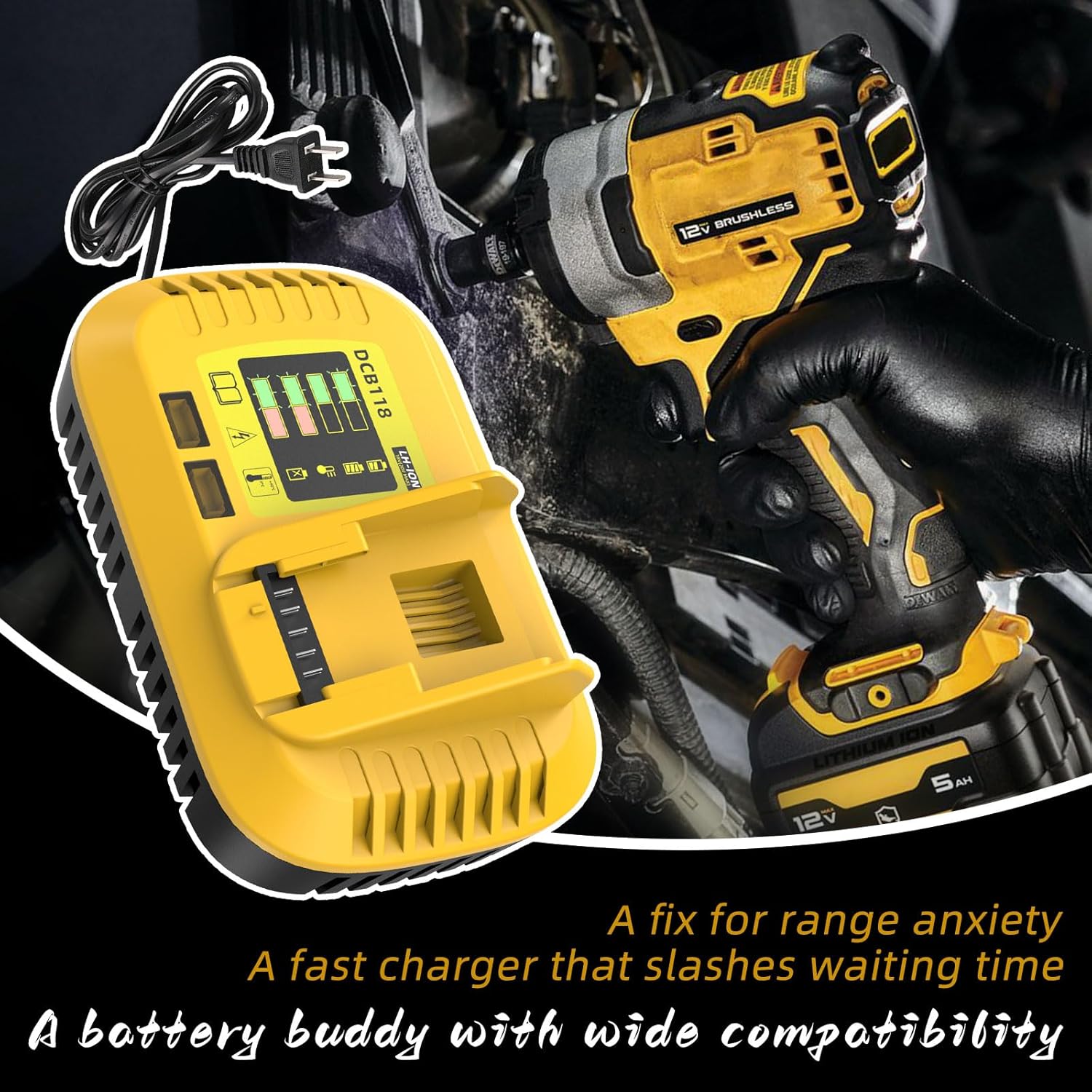 8A Fast Rapid Charger for DeWalt 60V MAX Battery Charger Replacement, Compatible with DeWalt 20/60 Volt MAX All Lithium-ion Batteries Charge DCB118 - Image 7